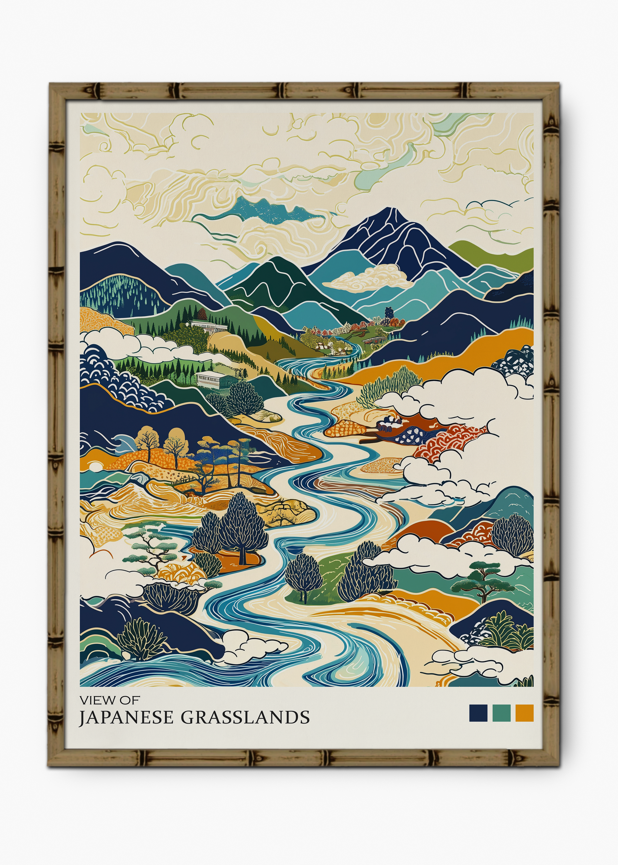 Quadro Japonês GrassLands Edição Especial Bamboo - Moldura Marrom