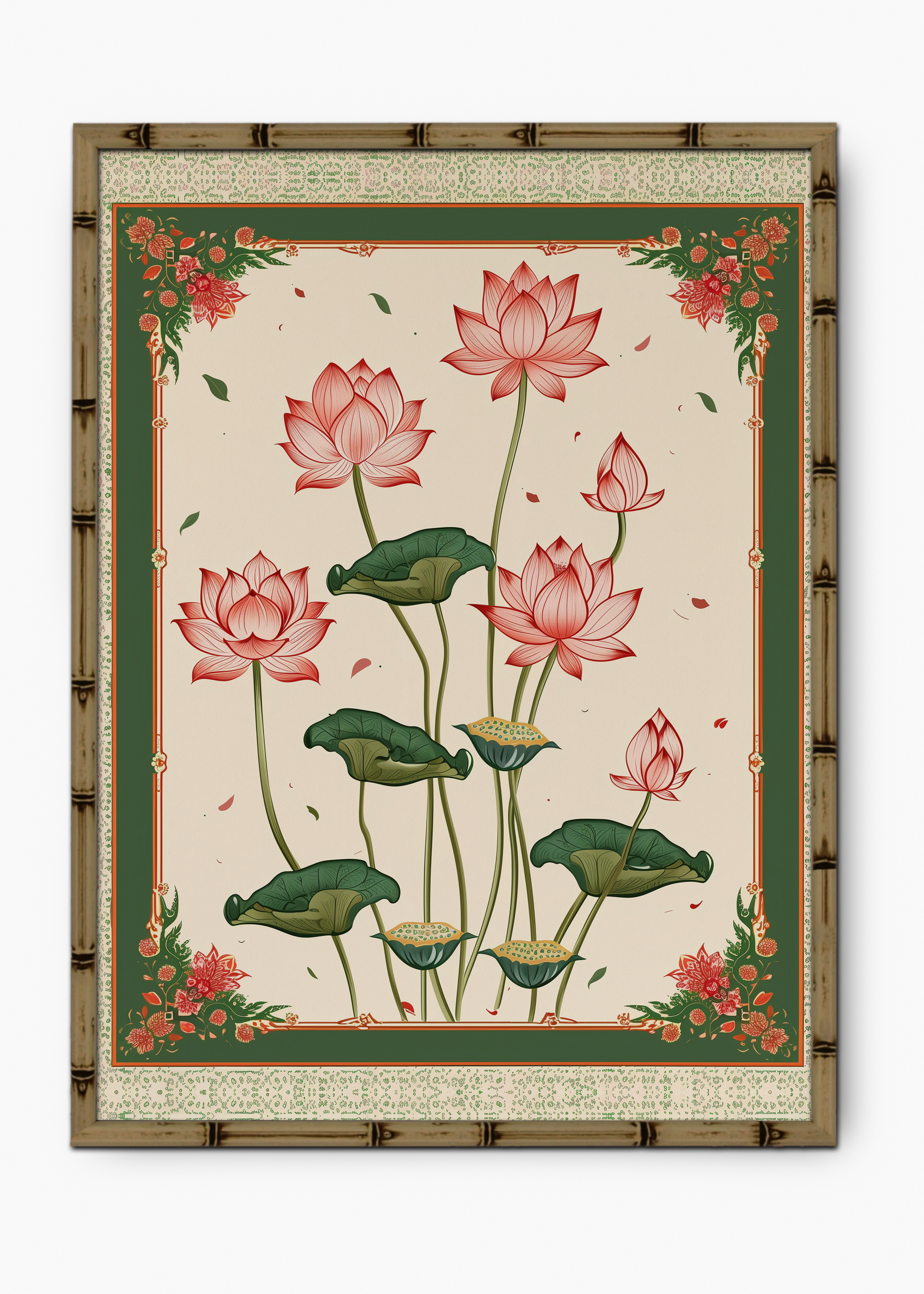 Quadro Japonês Lotus Edição Especial Bamboo - Moldura Marrom