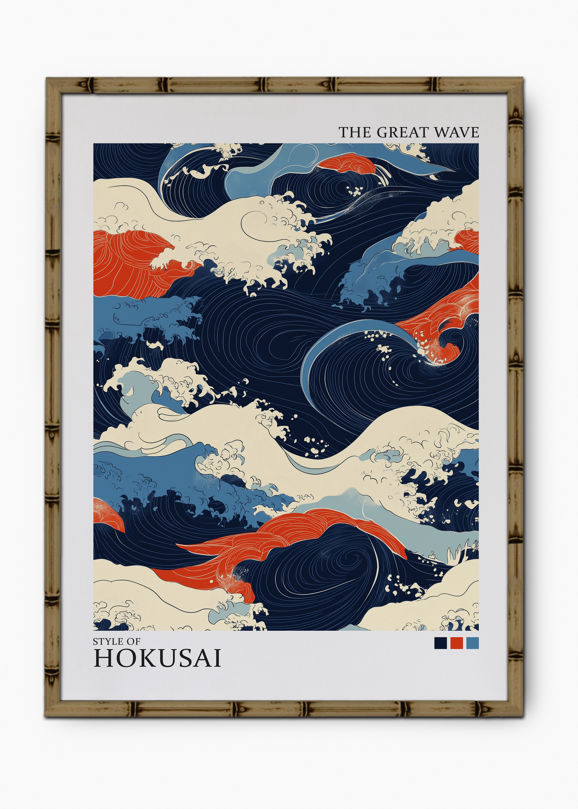 Quadro Japonês Hokasai Wave Edição Especial Bamboo - Moldura Marrom