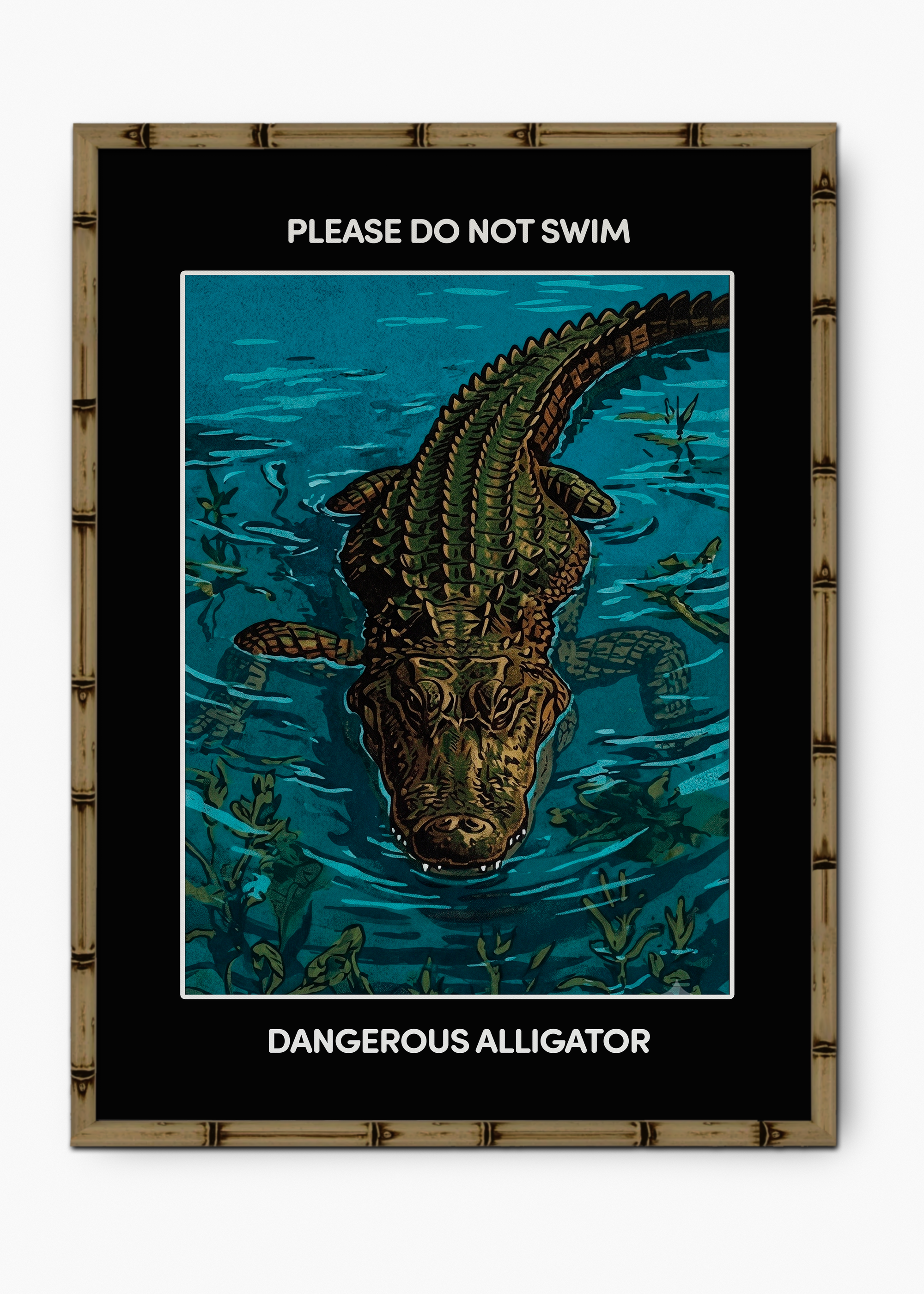 Quadro Do Not Swim Edição Especial Bamboo - Moldura Marrom
