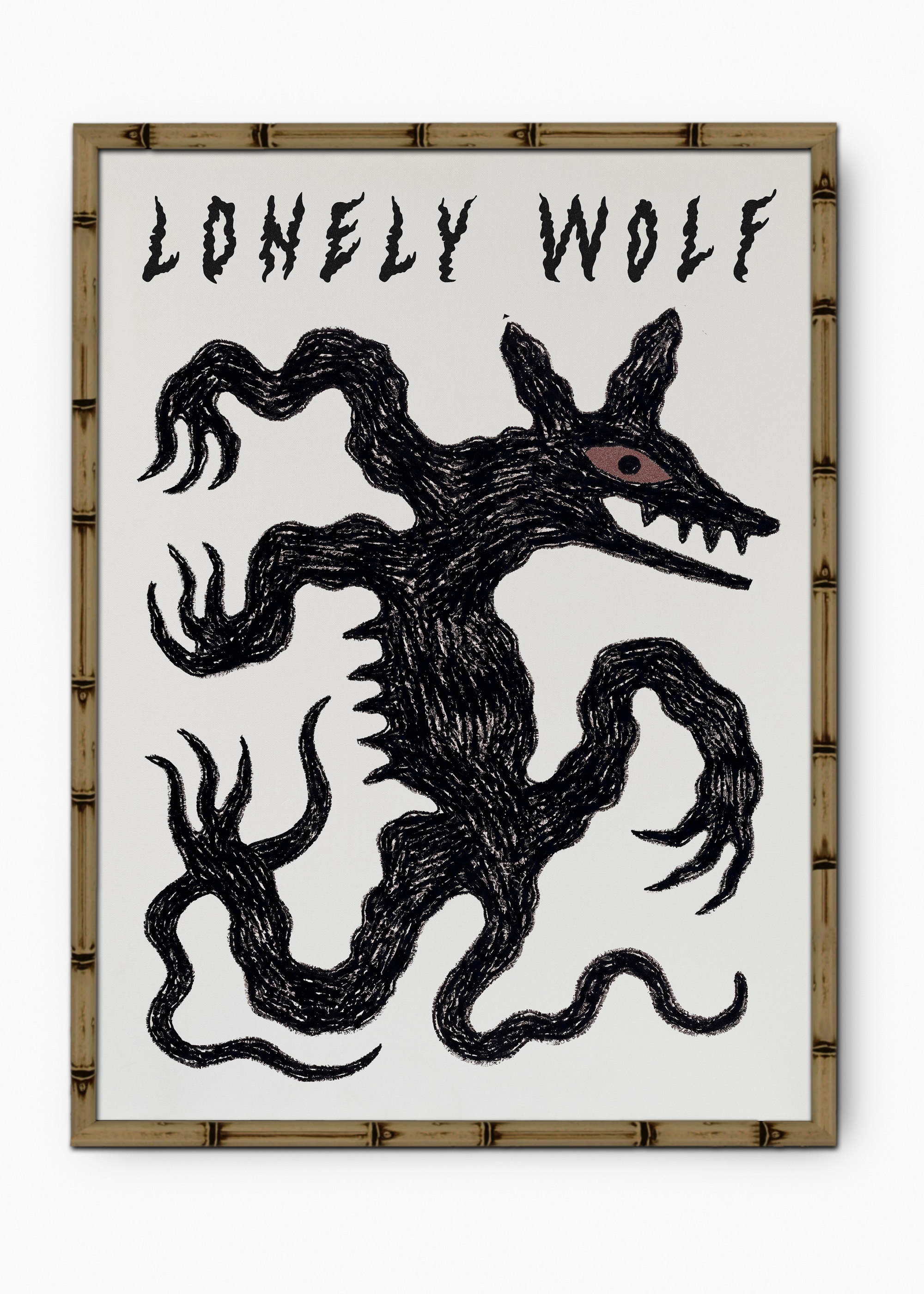 Quadro Lonely Wolf Edição Especial Bamboo - Moldura Marrom