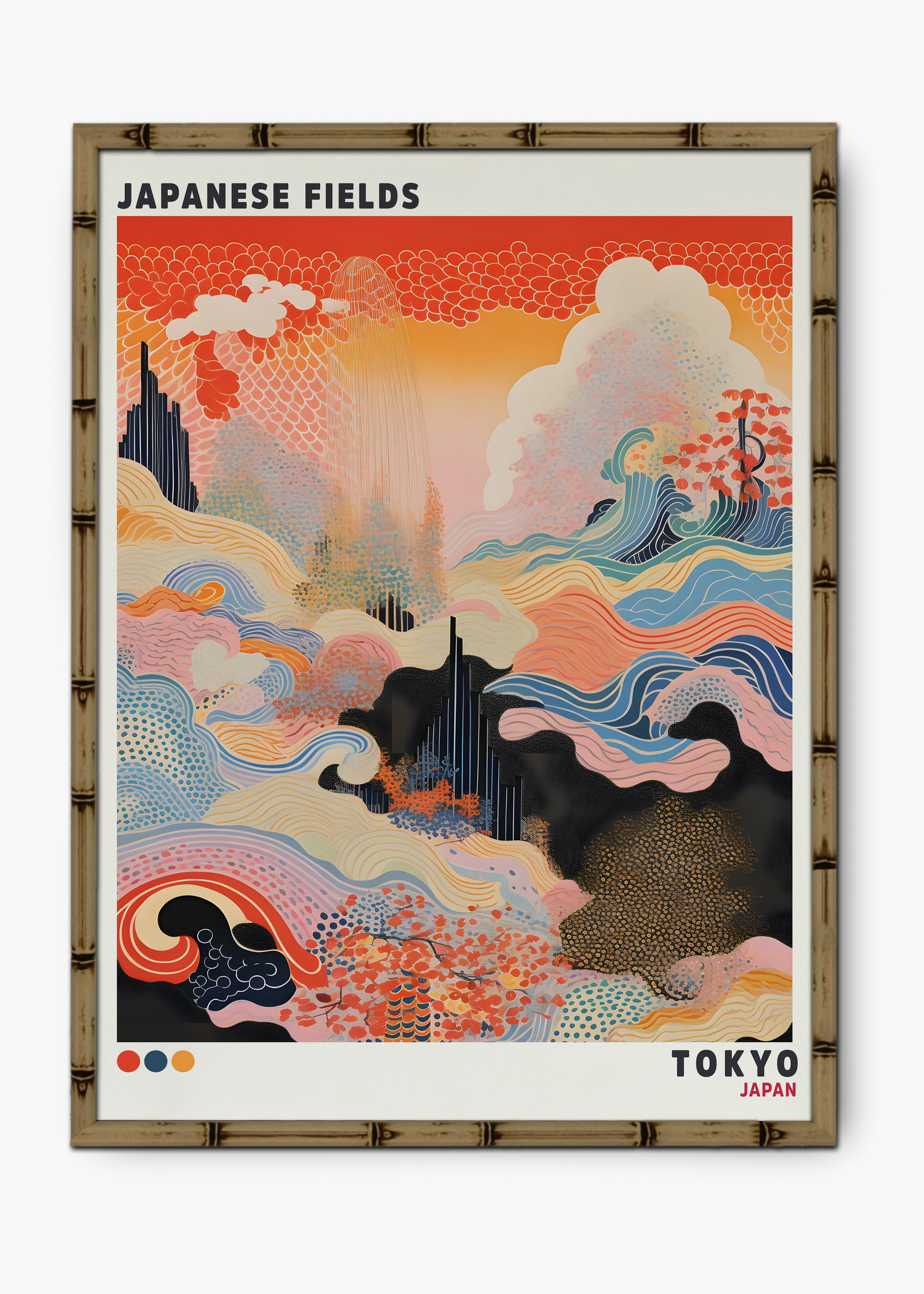 Quadro Japonês Fields Edição Especial Bamboo - Moldura Marrom