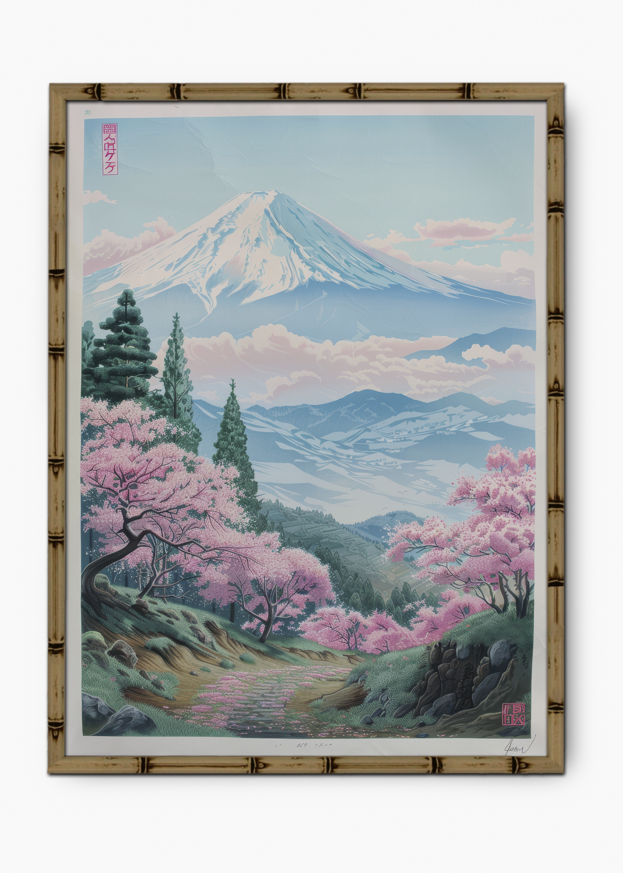 Quadro Japonês The Haru Road Edição Especial Bamboo - Moldura Marrom