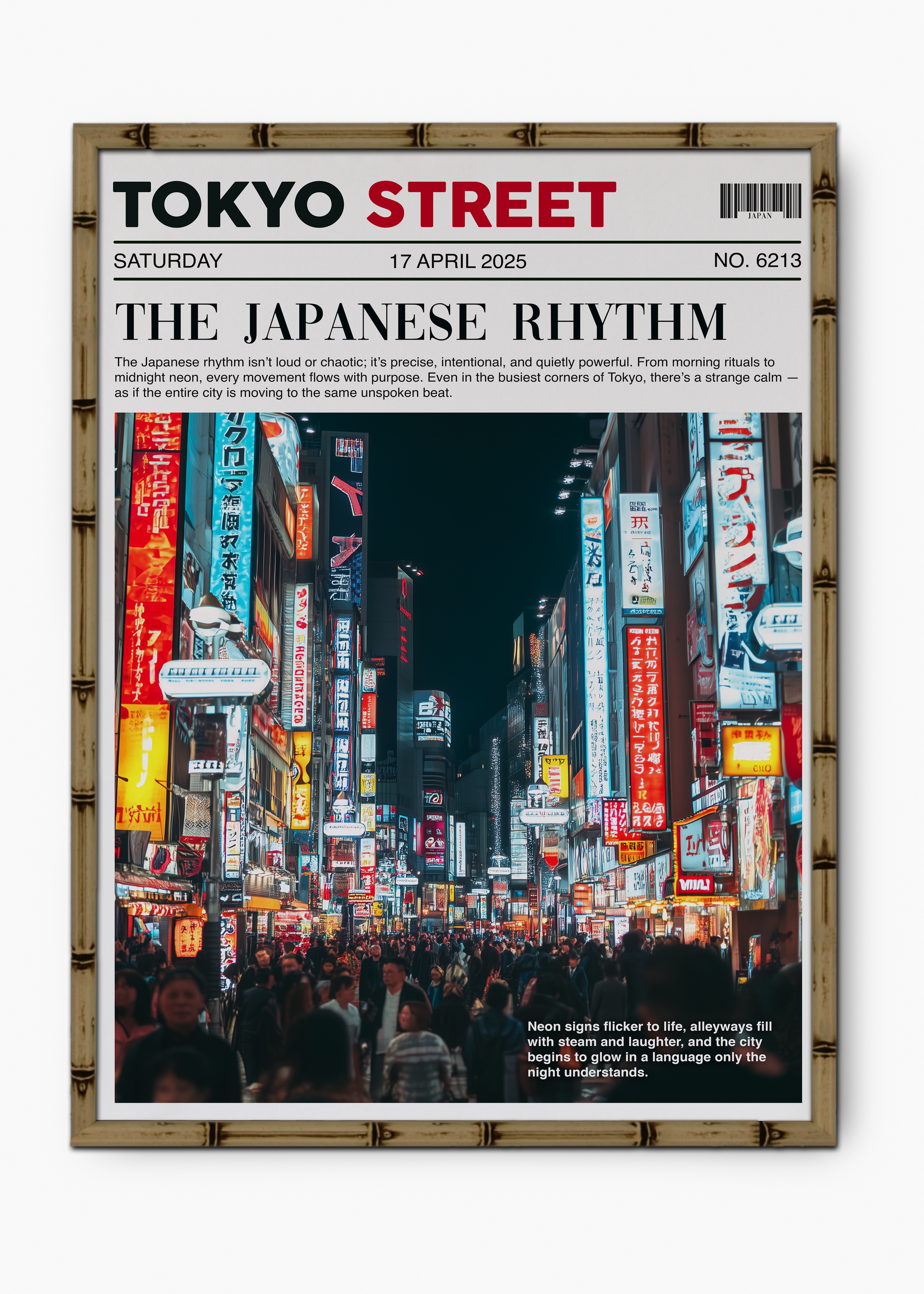 Quadro Japonês Tokyo Street Edição Especial Bamboo - Moldura Marrom