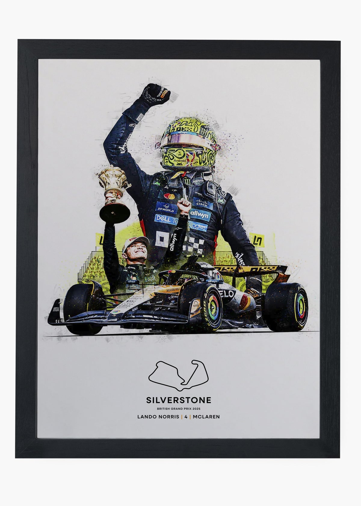 Quadro decorativo Lando Norris Silverstone 2025 — arte de automobilismo para parede | Cübe Quadros