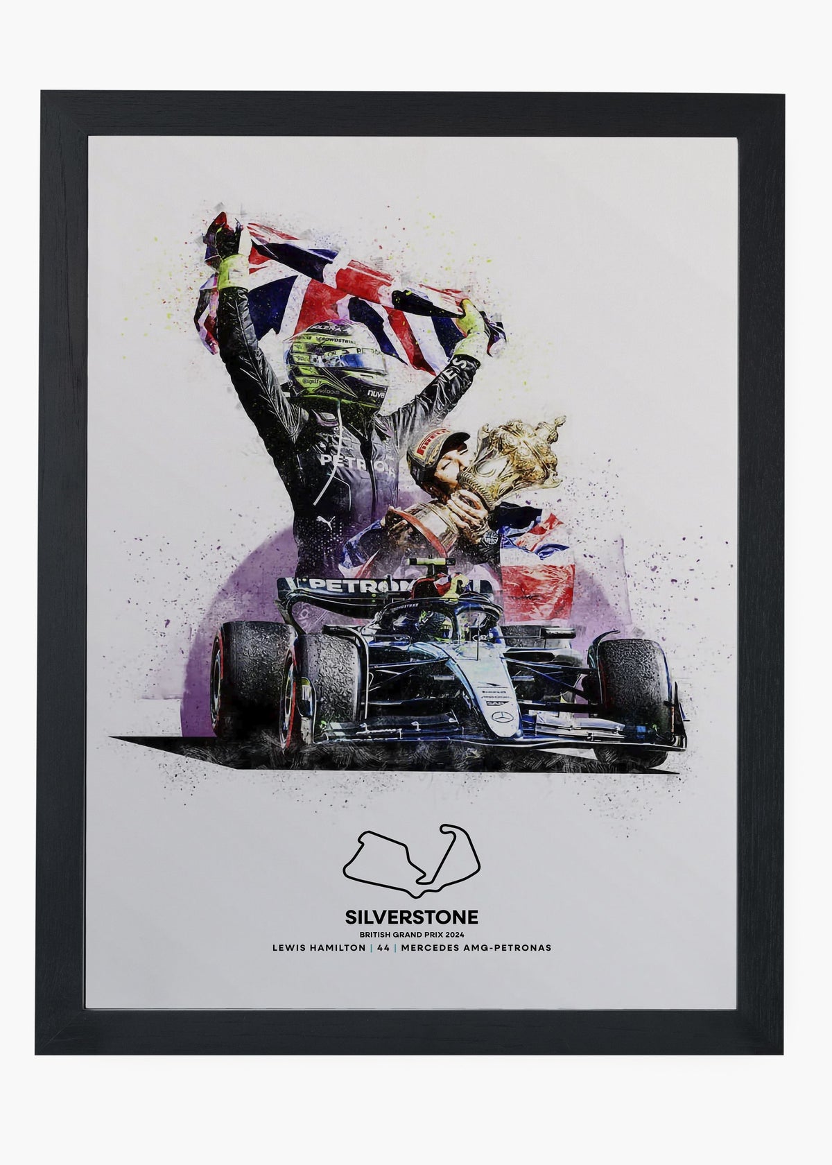 Quadro decorativo Lewis Hamilton Silverstone 2024 — arte de automobilismo para parede | Cübe Quadros