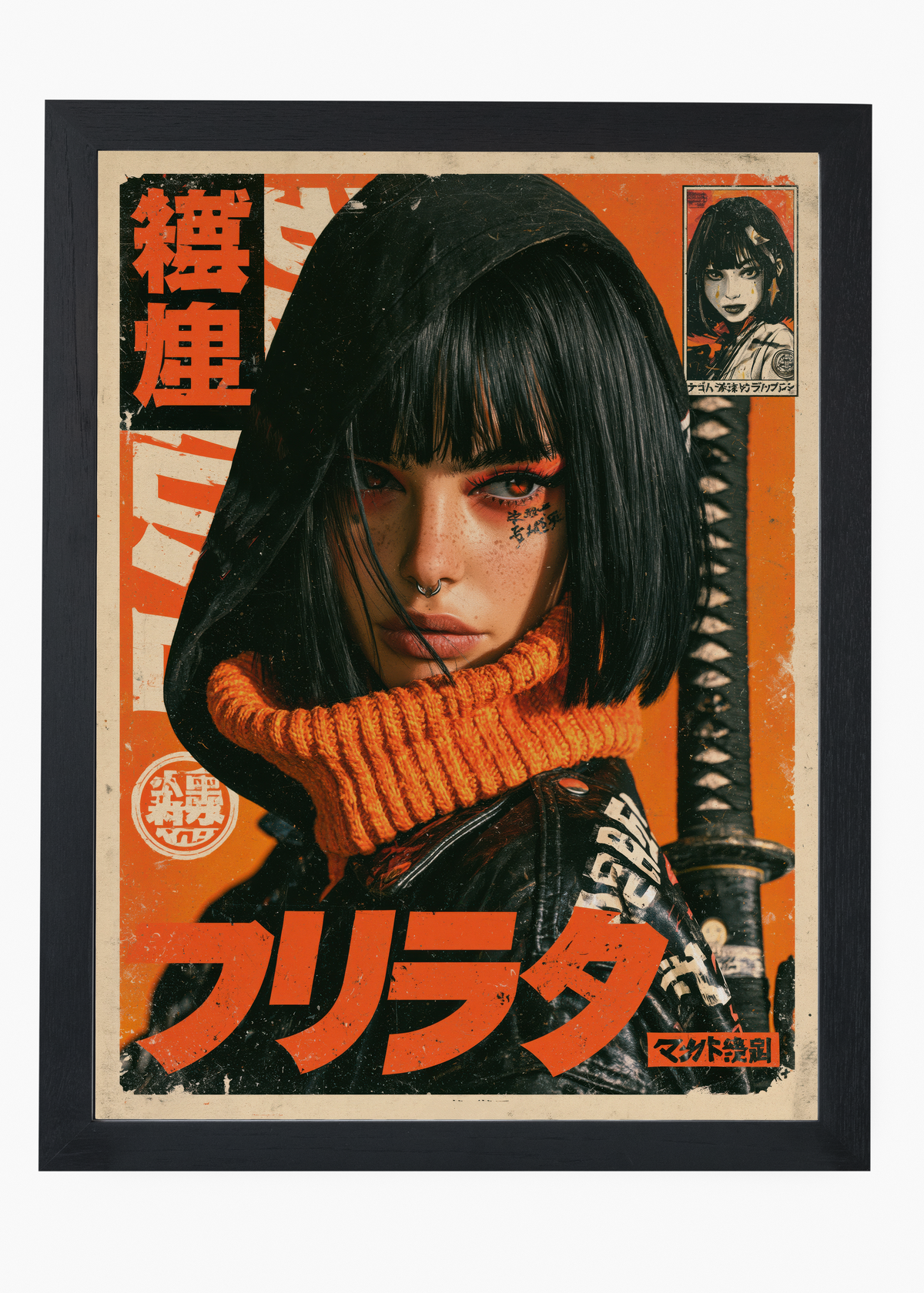 Quadro Japonês Guerreira Laranja - 4
