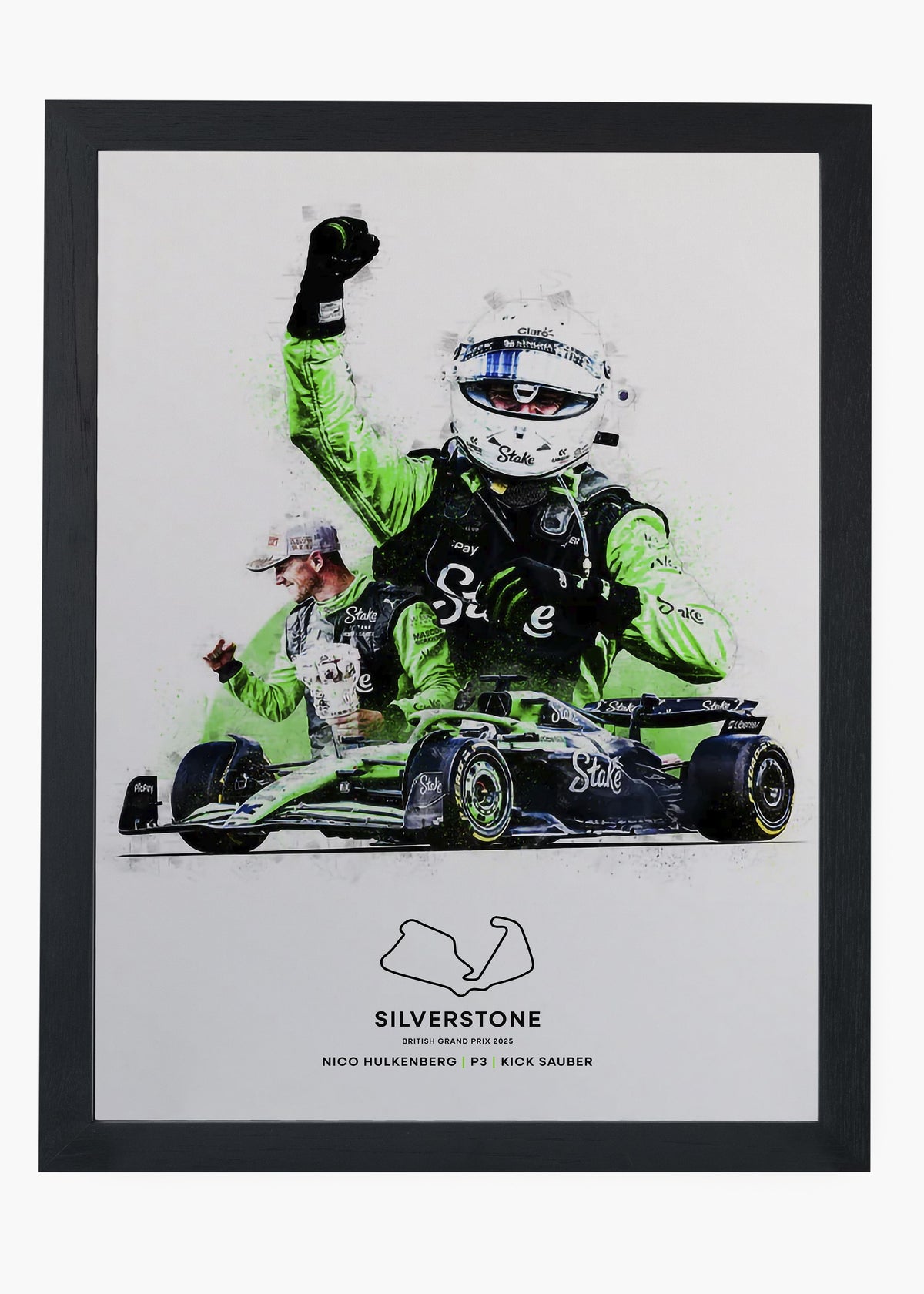Quadro decorativo Nico Hulkenberg P3 Silverstone 2025 — arte de automobilismo para parede | Cübe Quadros