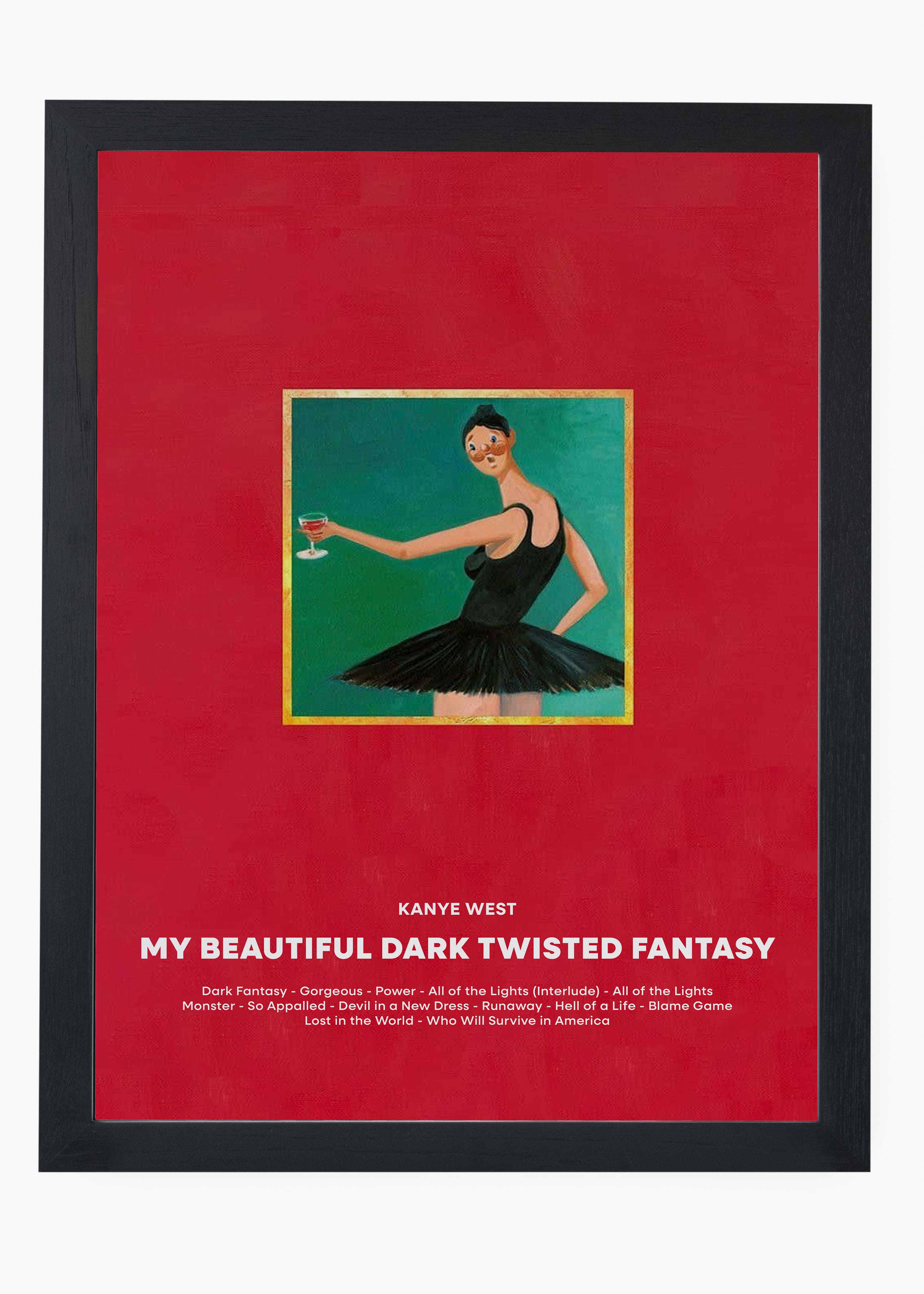 Quadro decorativo Kanye West My Beautiful Dark Twisted Fantasy — arte de rap para parede | Cübe Quadros