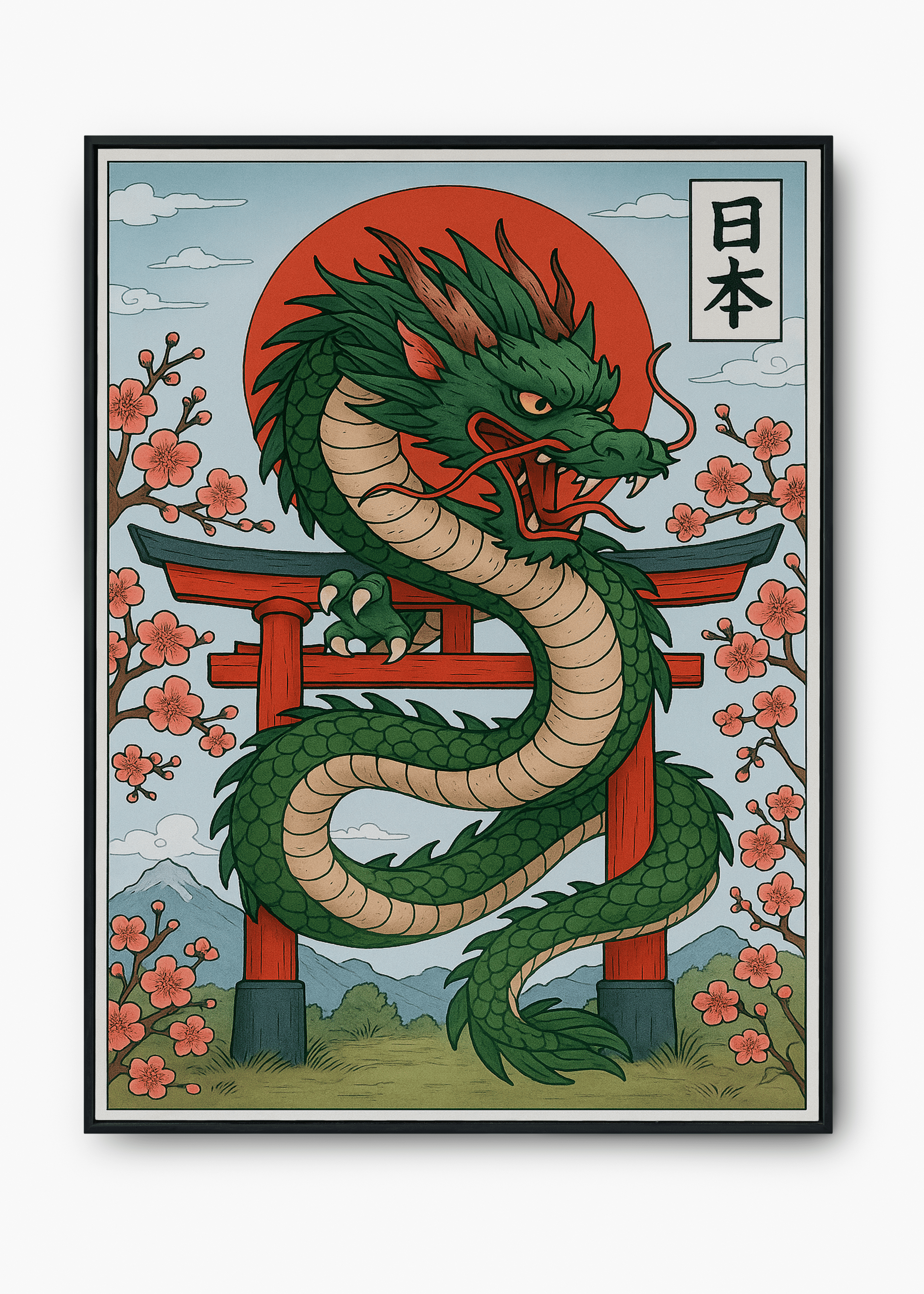 Quadro Japonês Green Dragon