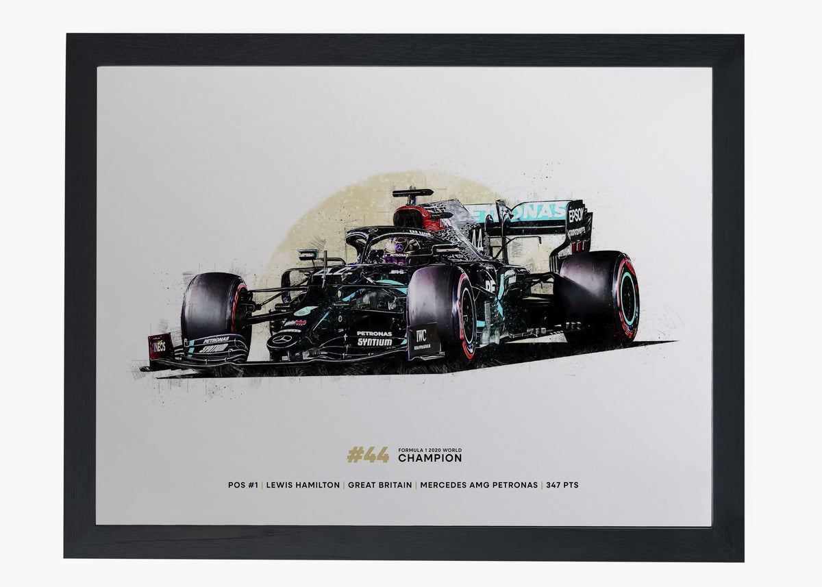 Quadro decorativo Lewis Hamilton 2020 World Champion — arte de automobilismo para parede | Cübe Quadros