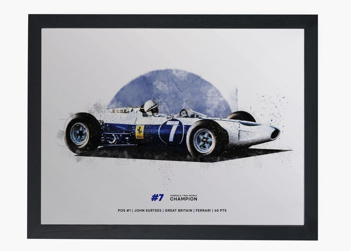 Quadro decorativo John Surtees 1964 World Champion — arte de automobilismo para parede | Cübe Quadros