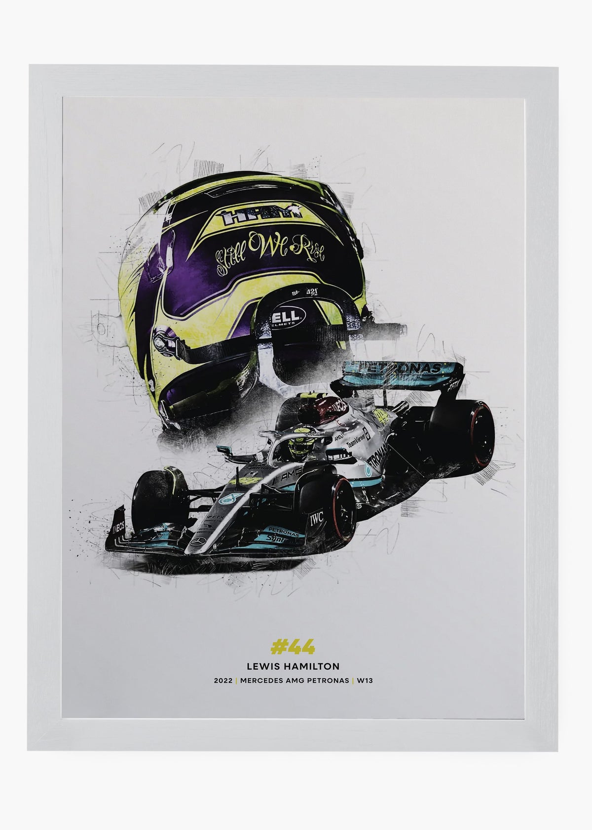Quadro decorativo Lewis Hamilton Still We Rise — arte de automobilismo para parede | Cübe Quadros
