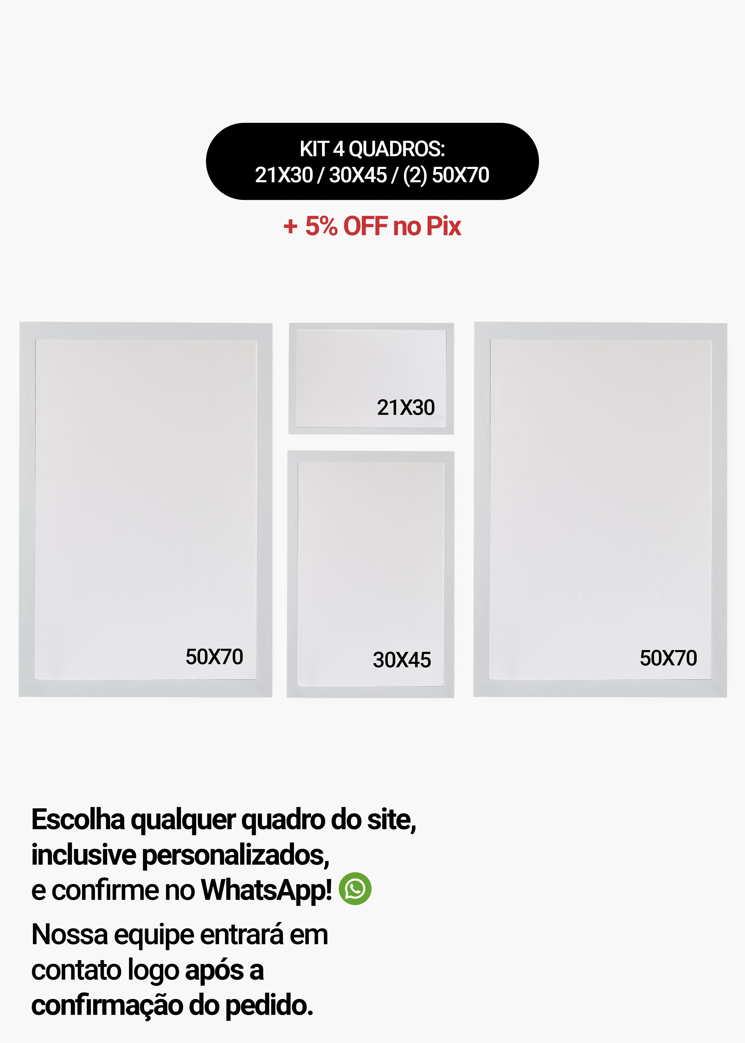 KIT 4 Quadros - Mix de Tamanhos (21x30 + 30x45 + 2un 50x70)
