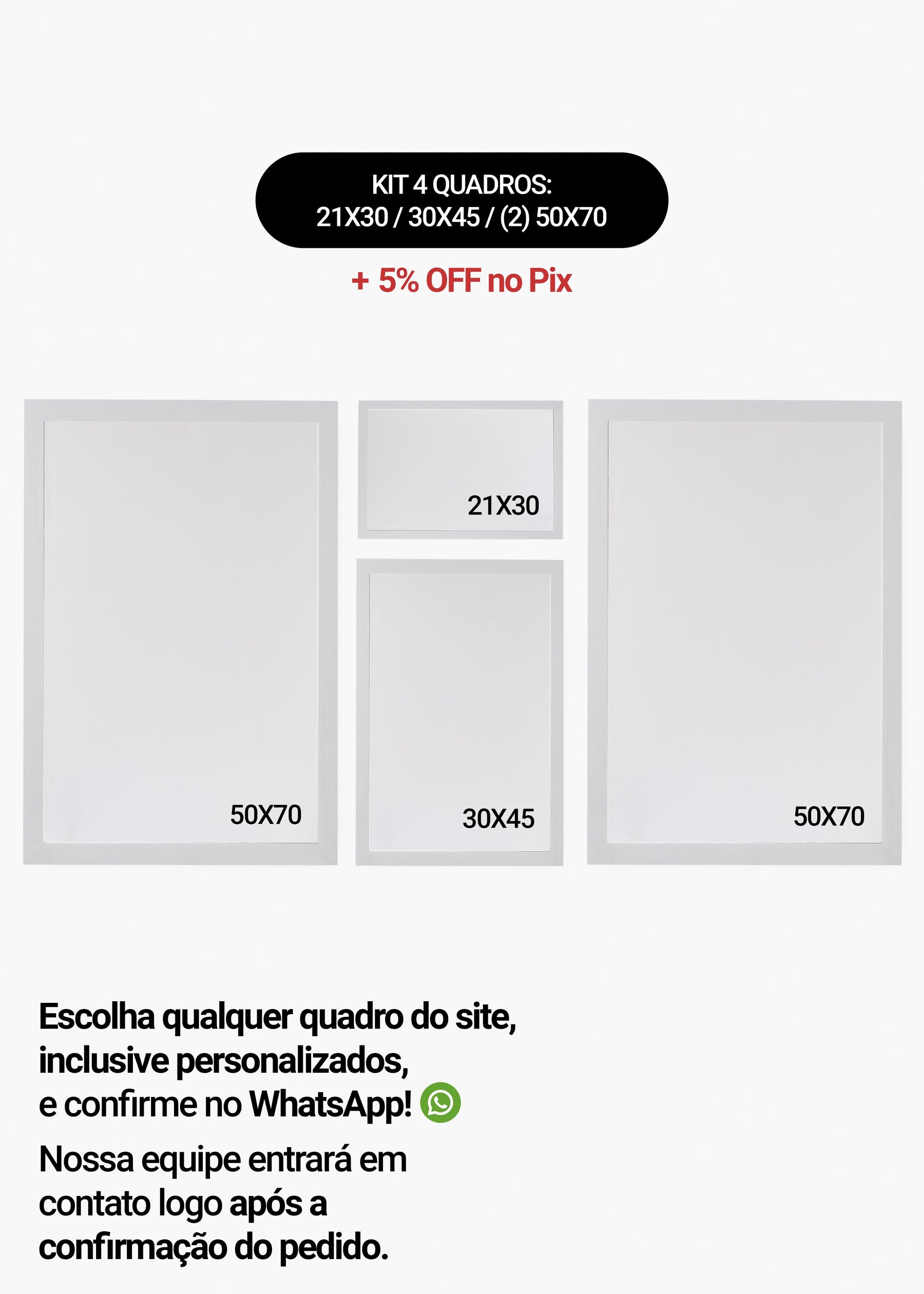 KIT 4 Quadros - Mix de Tamanhos (21x30 + 30x45 + 2un 50x70)