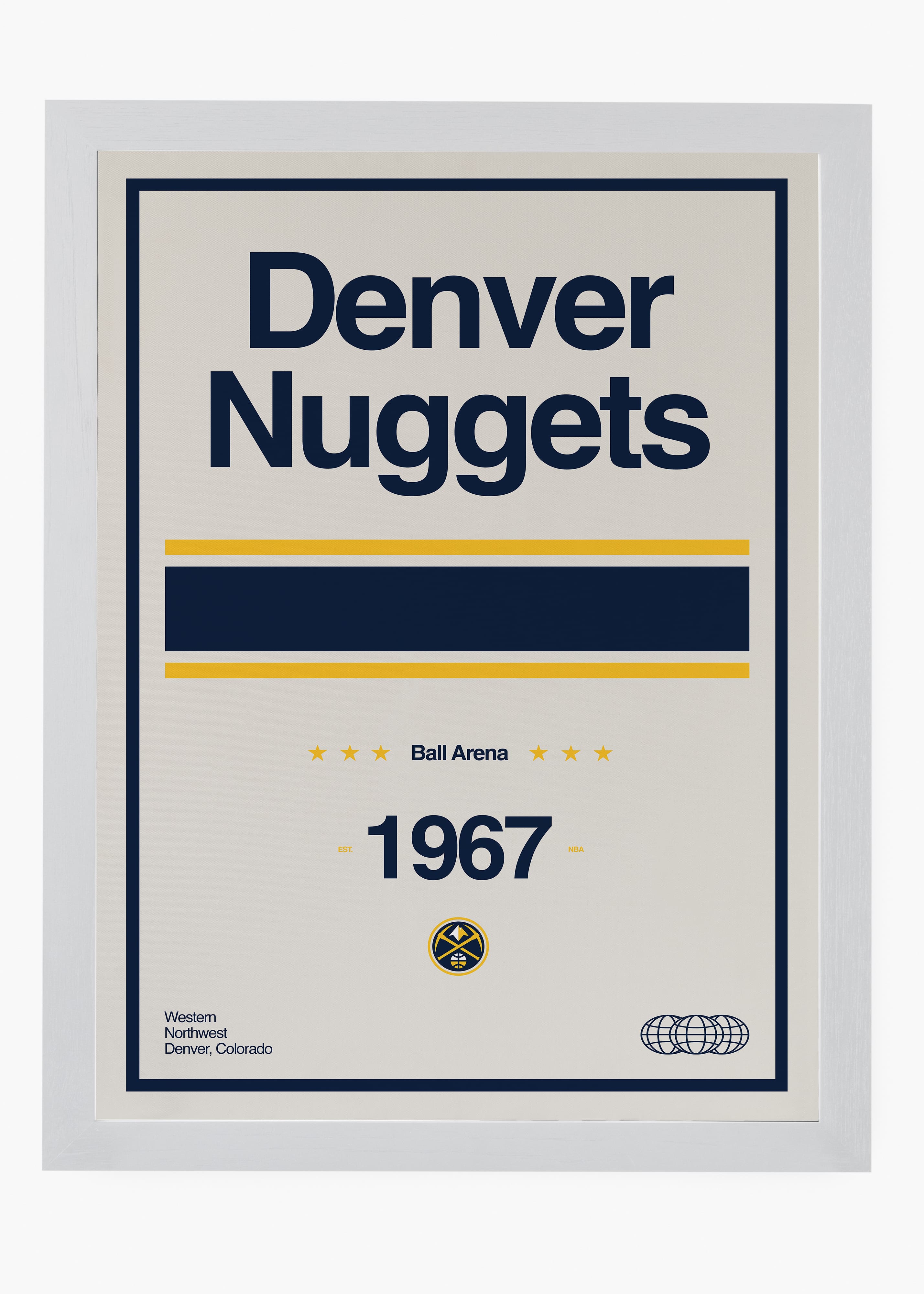 Quadro decorativo NBA Denver Nuggets — arte de basquete para parede | Cübe Quadros