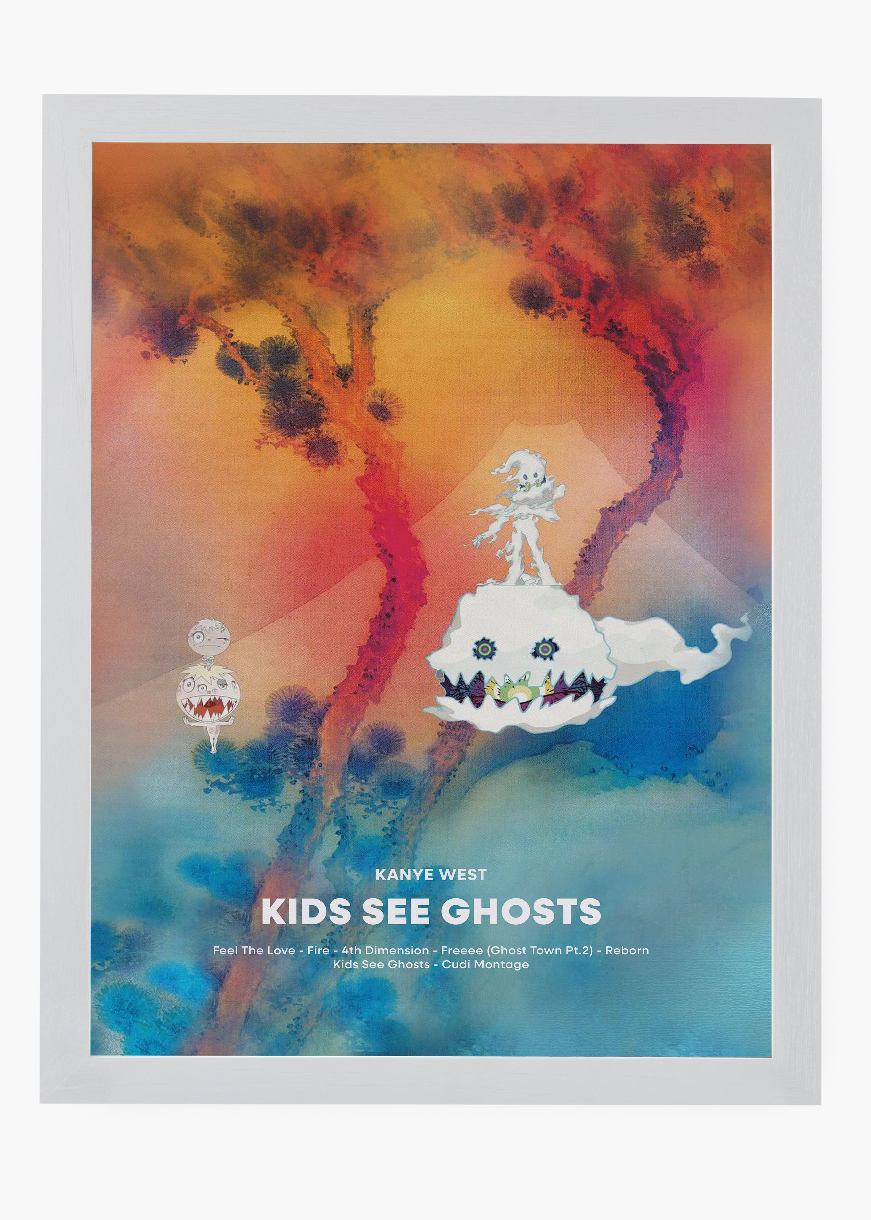 Quadro decorativo Kanye West Kids See Ghost — arte de rap para parede | Cübe Quadros