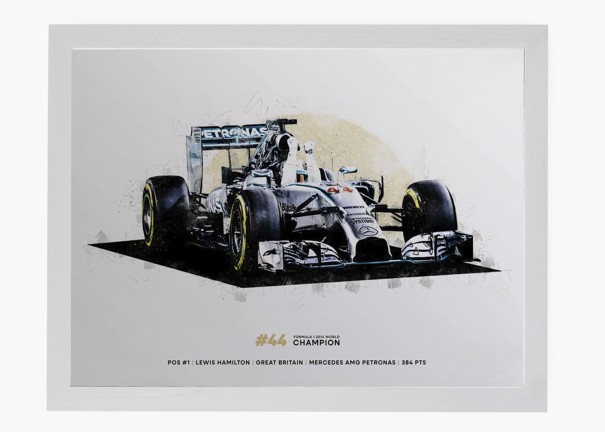 Quadro decorativo Lewis Hamilton 2014 World Champion — arte de automobilismo para parede | Cübe Quadros