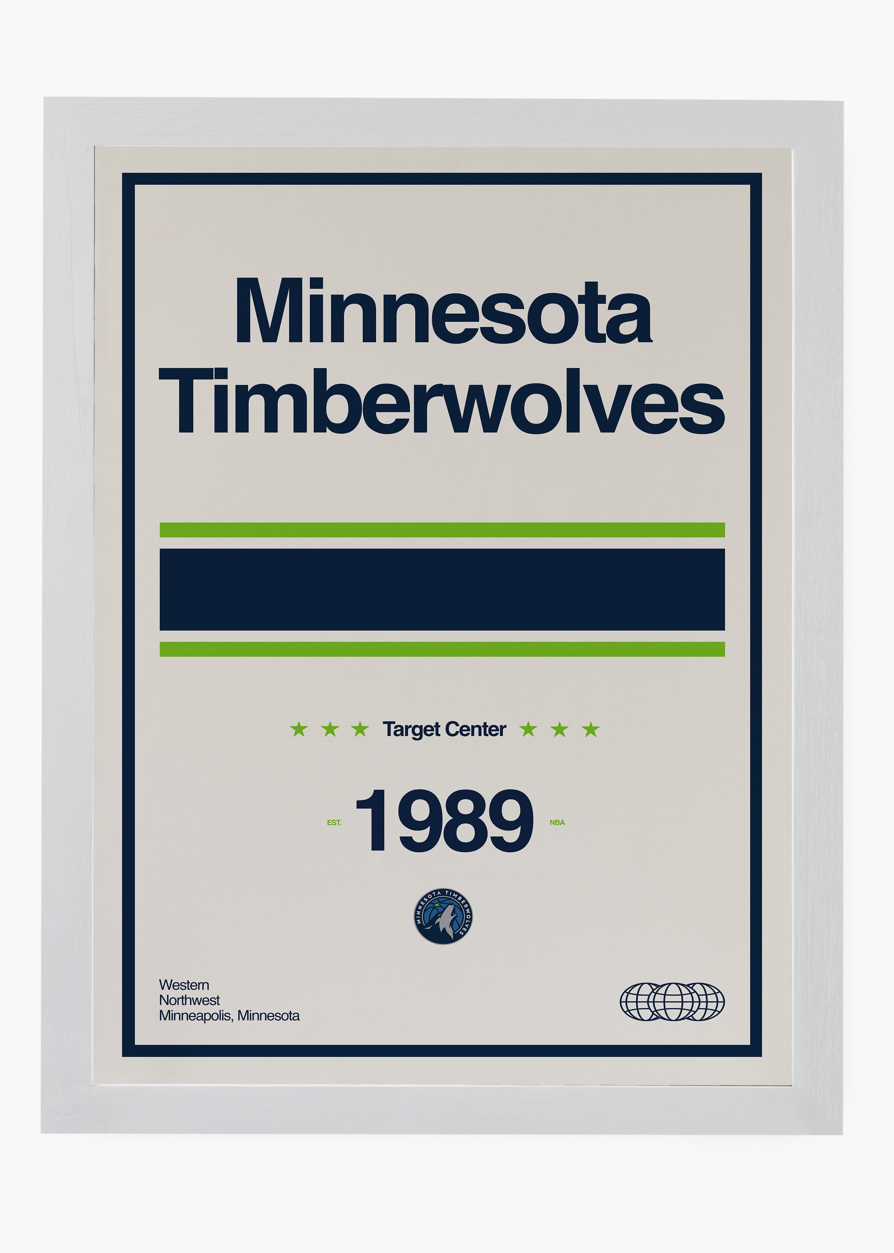 Quadro decorativo NBA Minnesota Timberwolves — arte de basquete para parede | Cübe Quadros