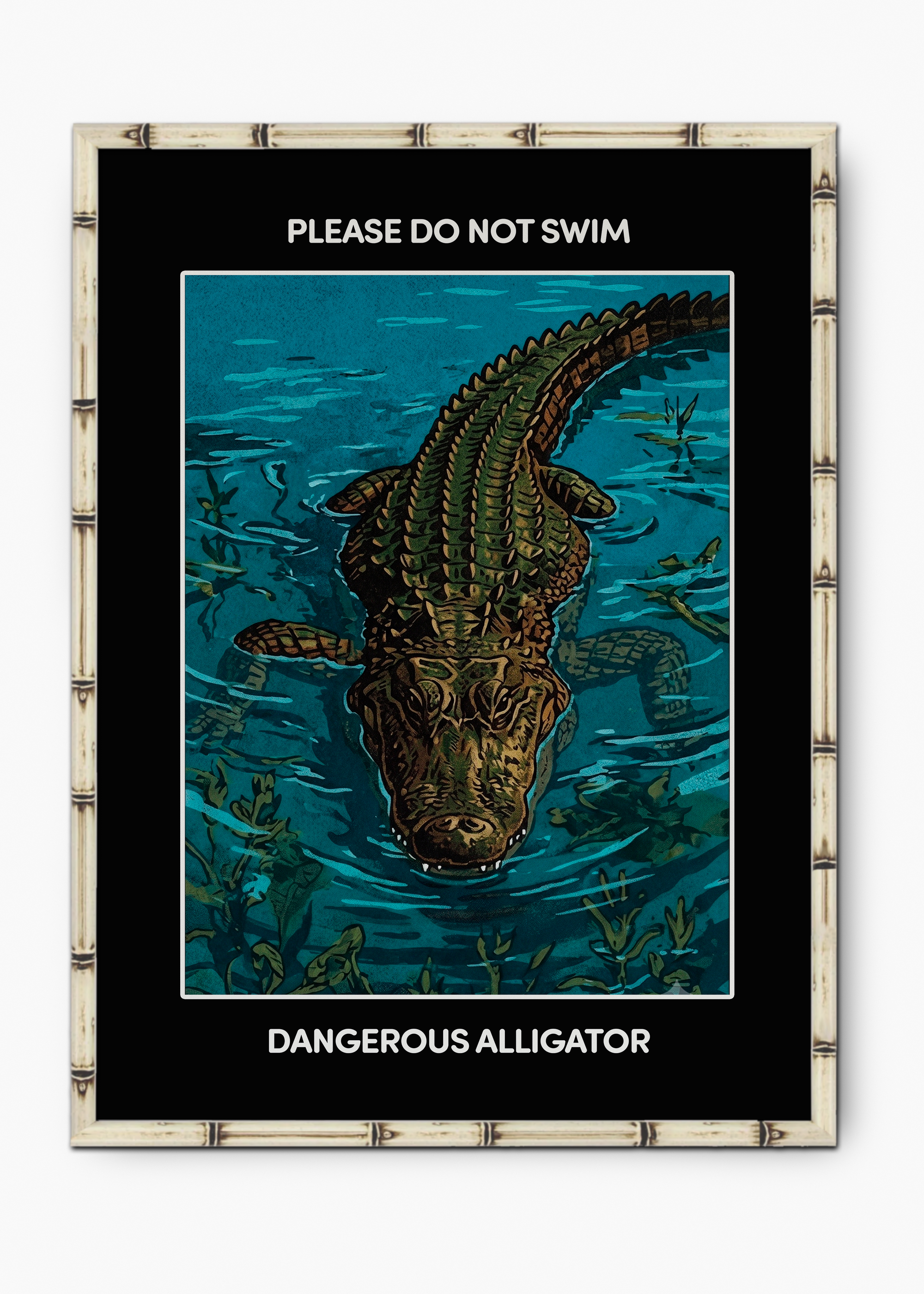 Quadro Do Not Swim Edição Especial Bamboo - Moldura Branco