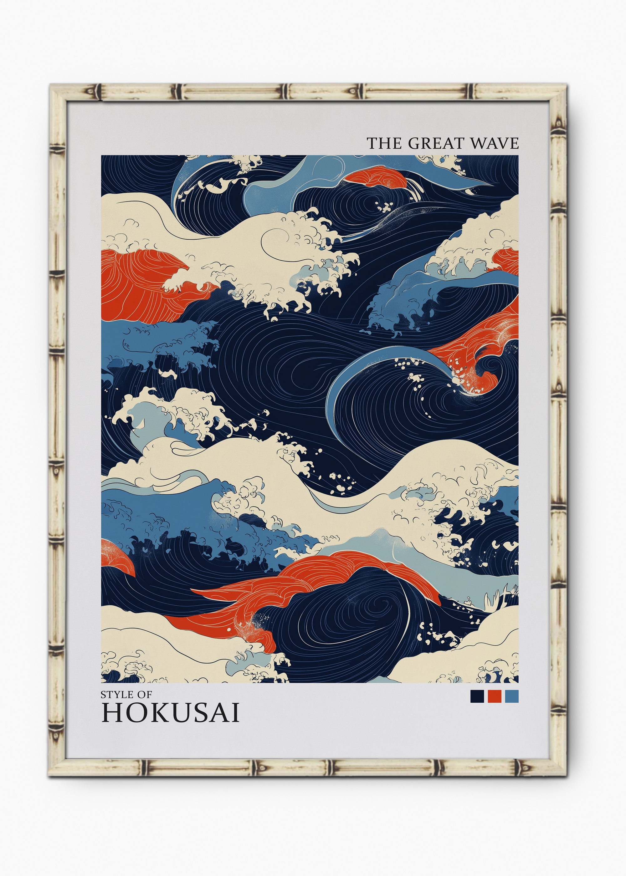 Quadro Japonês Hokasai Wave Edição Especial Bamboo - Moldura Branco
