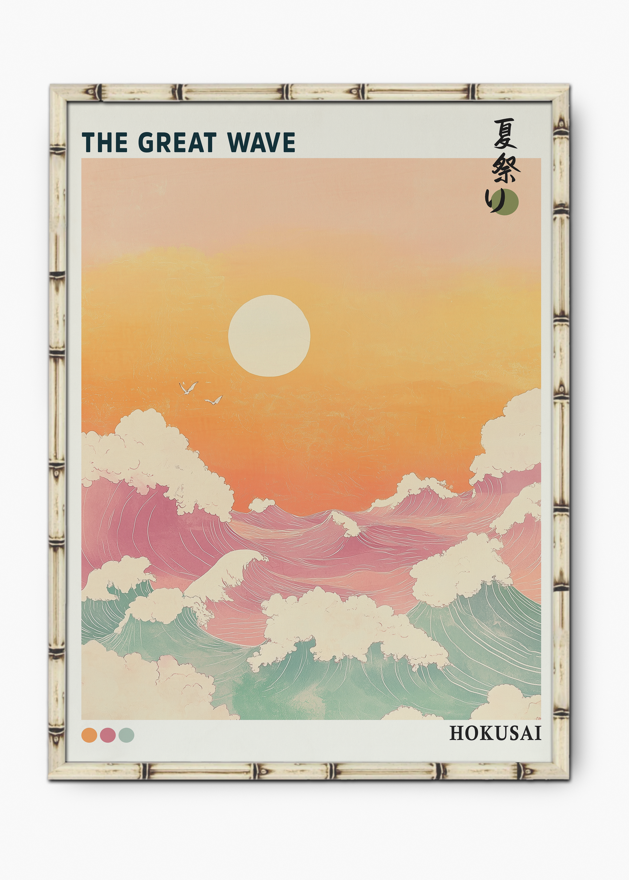 Quadro Japonês The Great Wave Edição Especial Bamboo - Moldura Branco