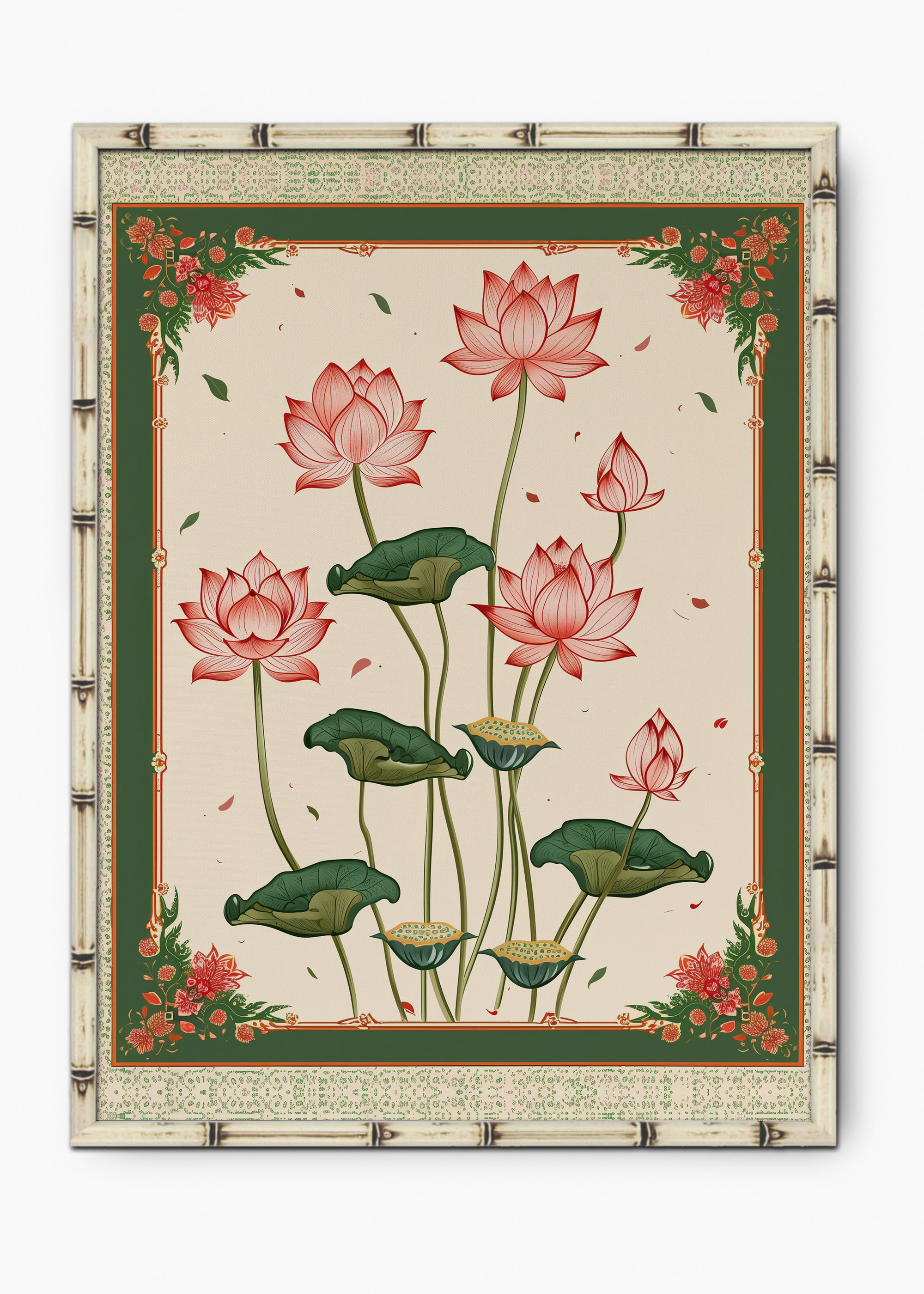 Quadro Japonês Lotus Edição Especial Bamboo - Moldura Branco