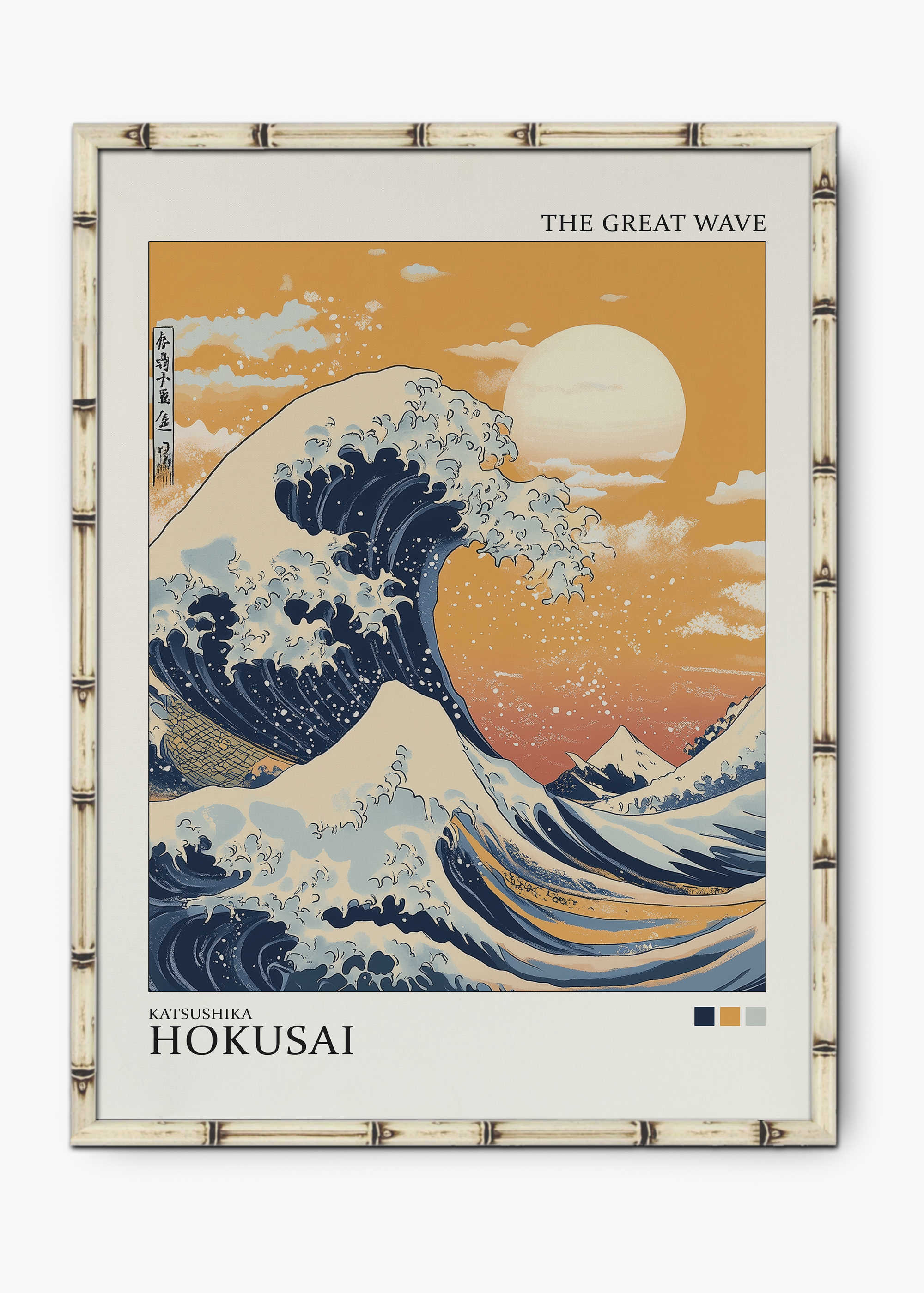 Quadro Japonês Hokusai Wave Edição Especial Bamboo - Moldura Branco