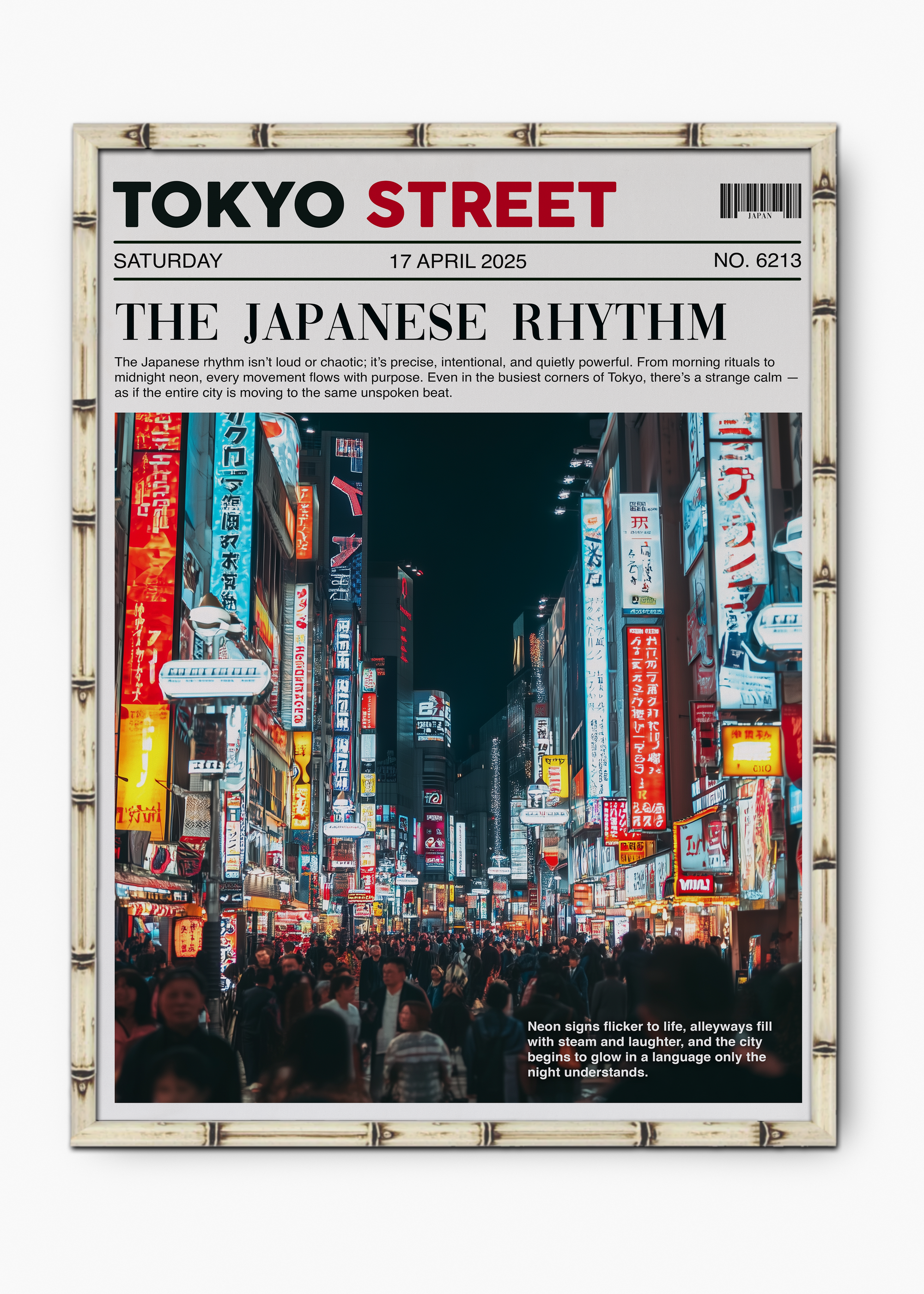 Quadro Japonês Tokyo Street Edição Especial Bamboo - Moldura Branco