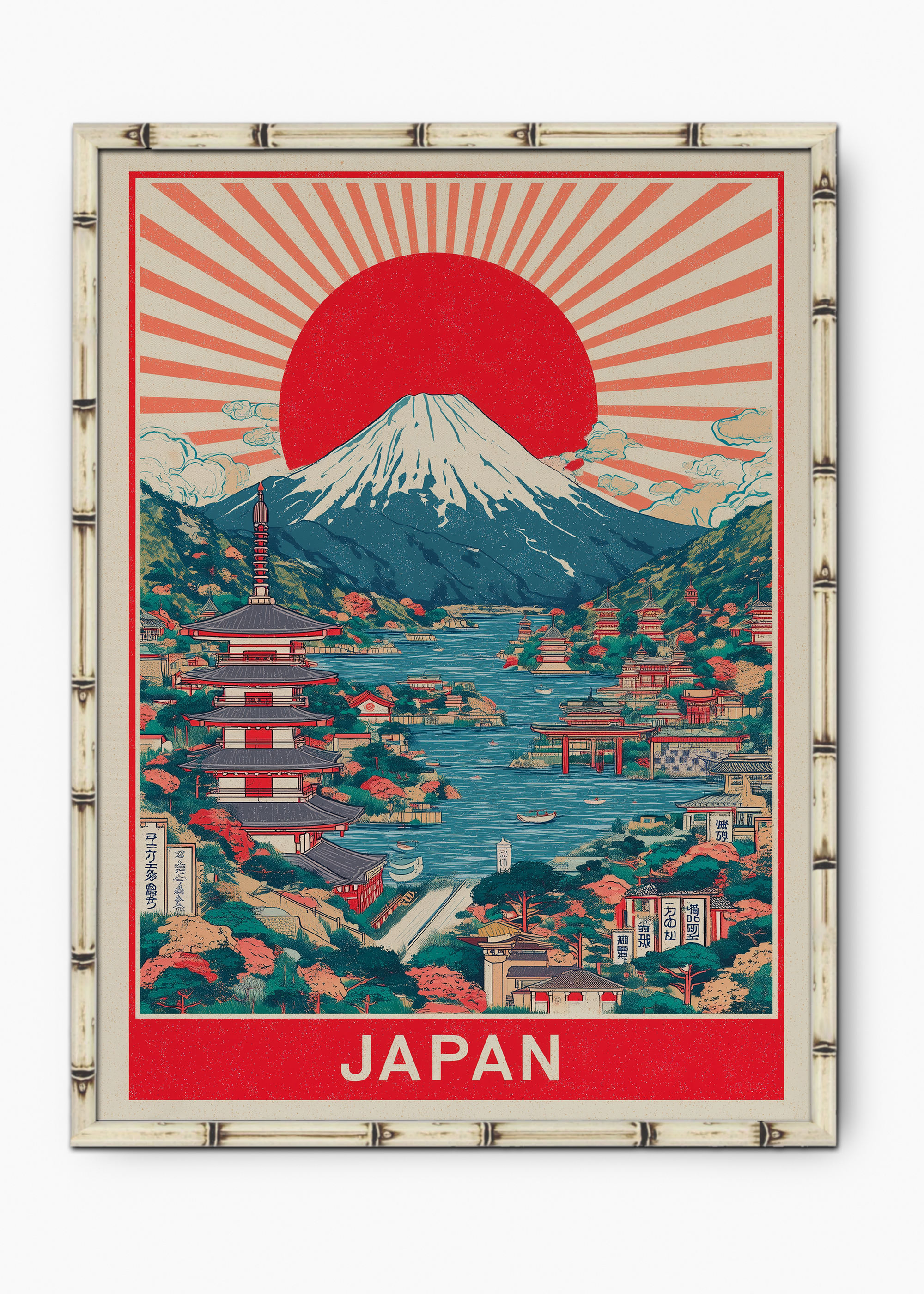 Quadro Japonês Sun Edição Especial Bamboo - Moldura Branco