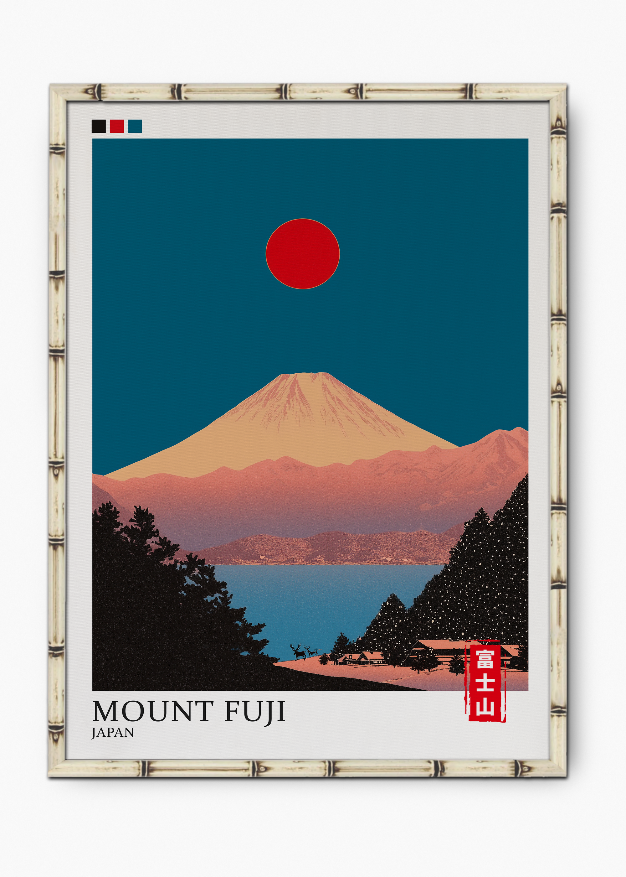 Quadro Japonês Mount Fuji Edição Especial Bamboo - Moldura Branco