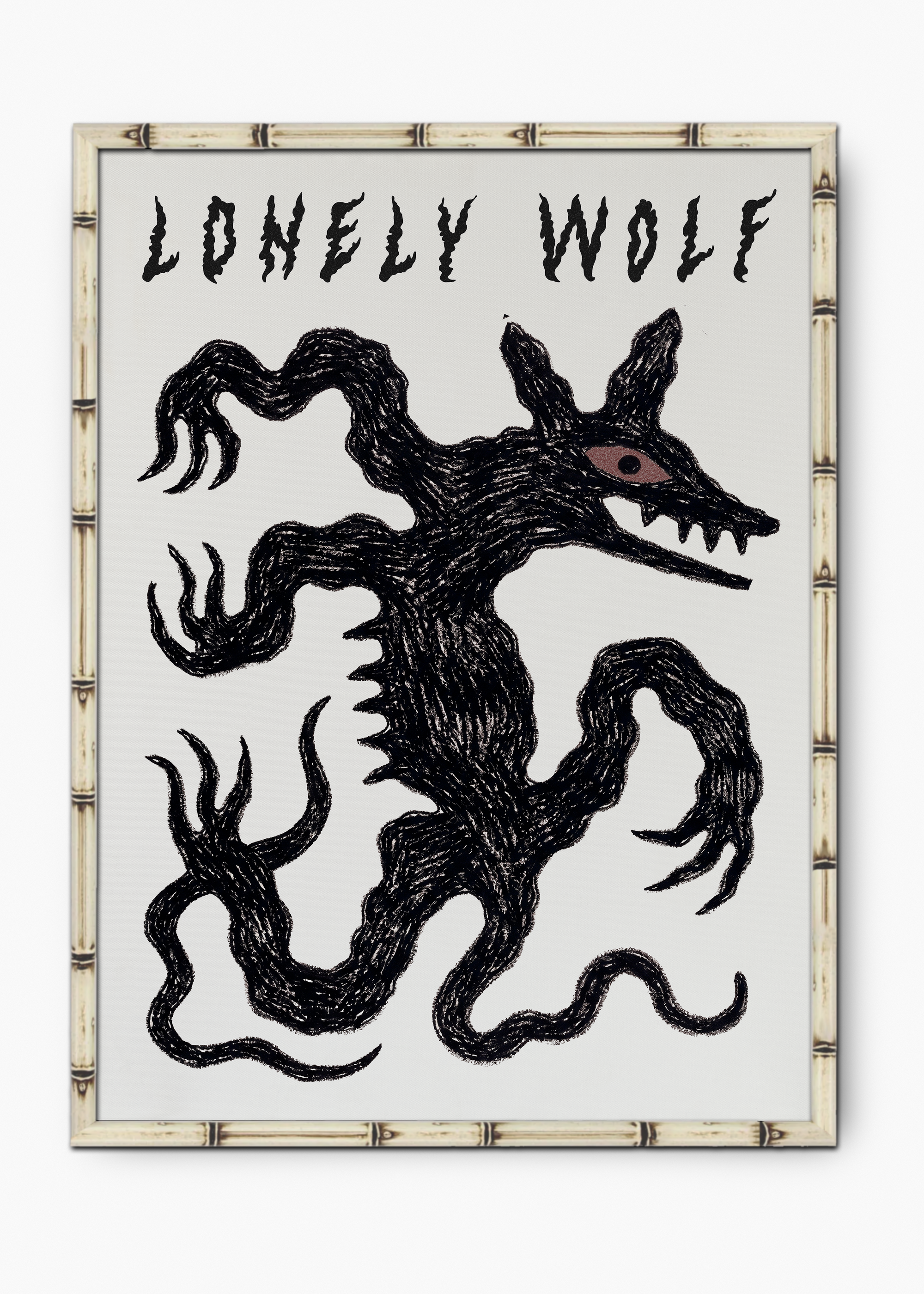 Quadro Lonely Wolf Edição Especial Bamboo - Moldura Branco