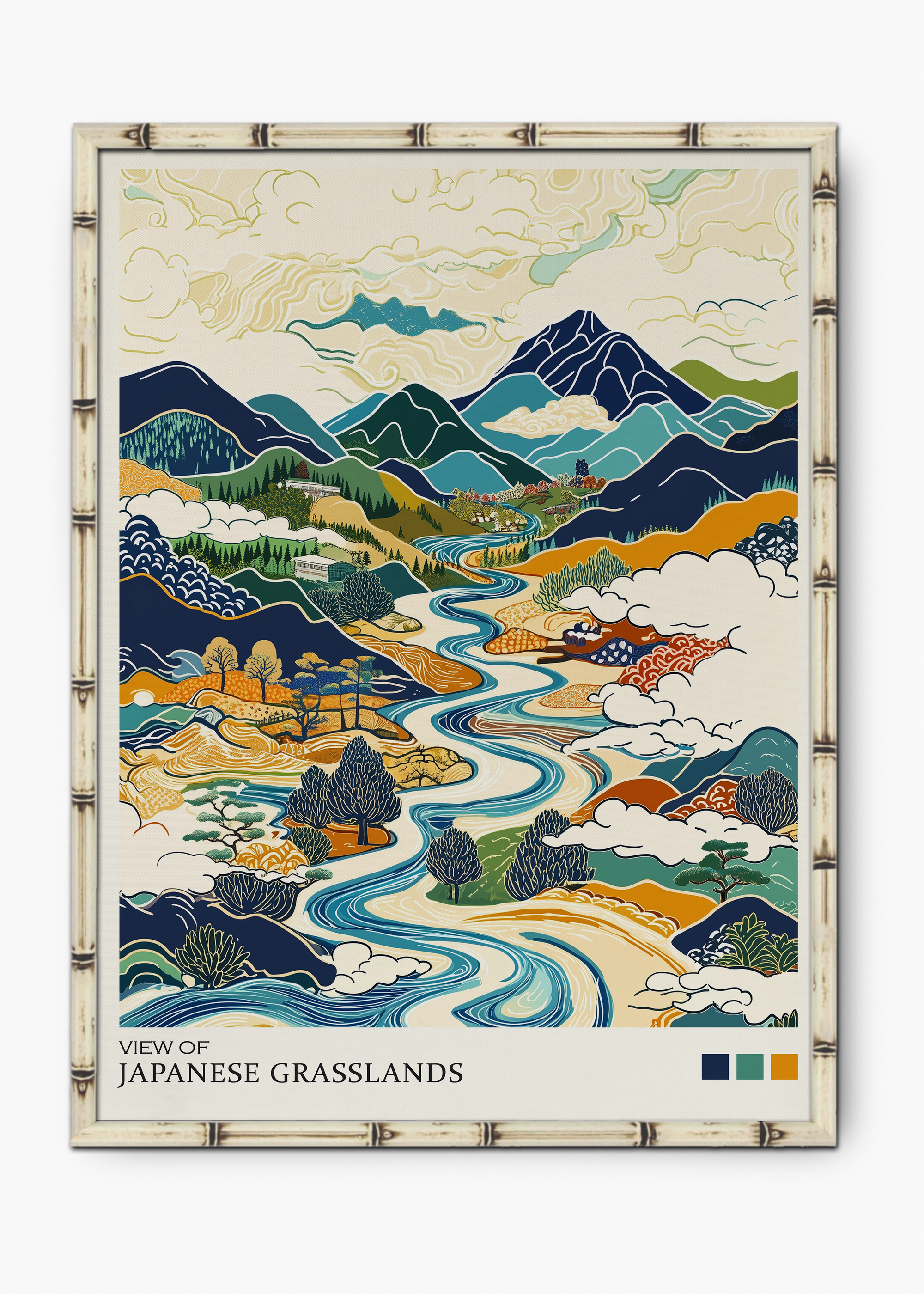 Quadro Japonês GrassLands Edição Especial Bamboo - Moldura Branco