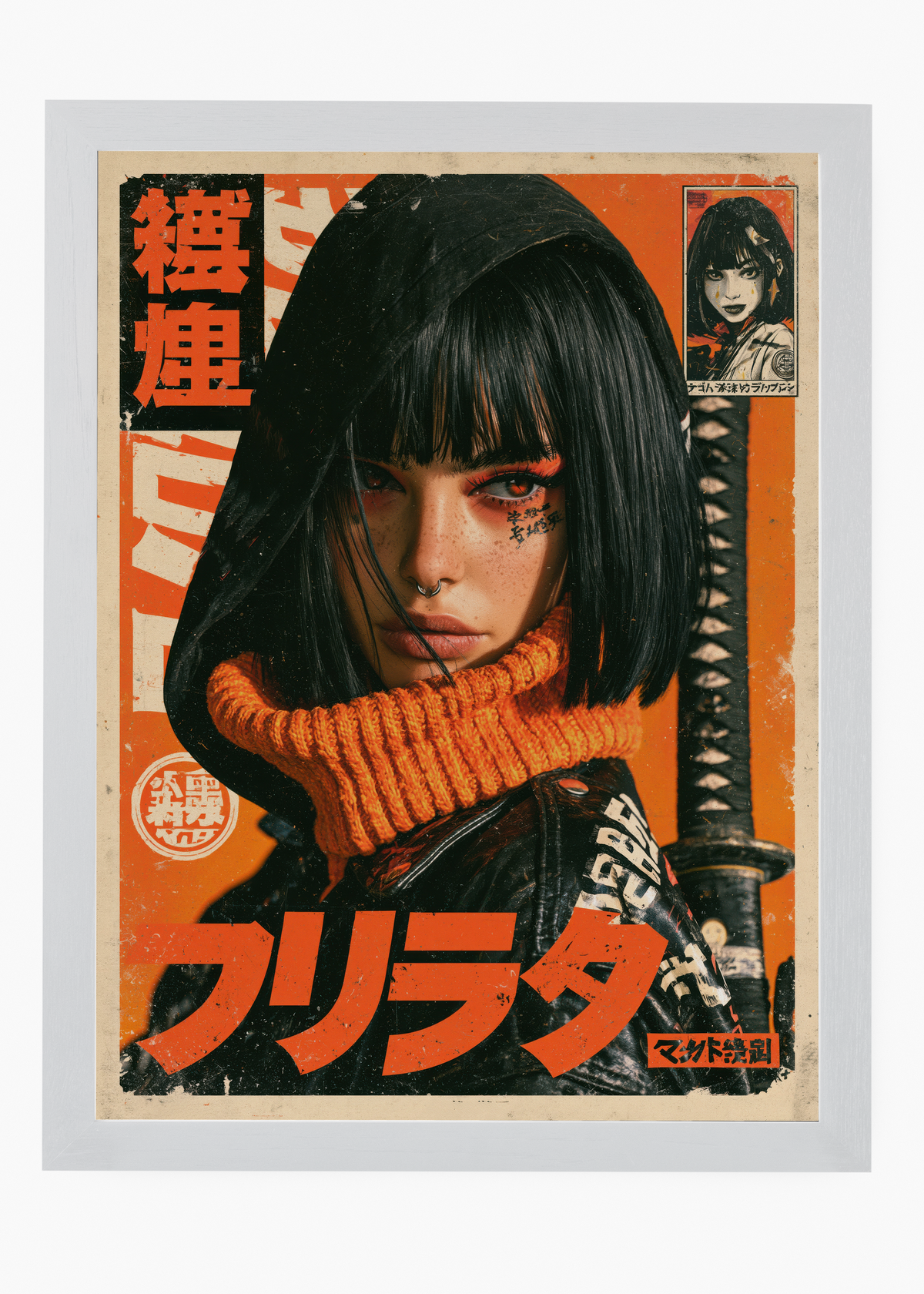 Quadro Japonês Guerreira Laranja - 5