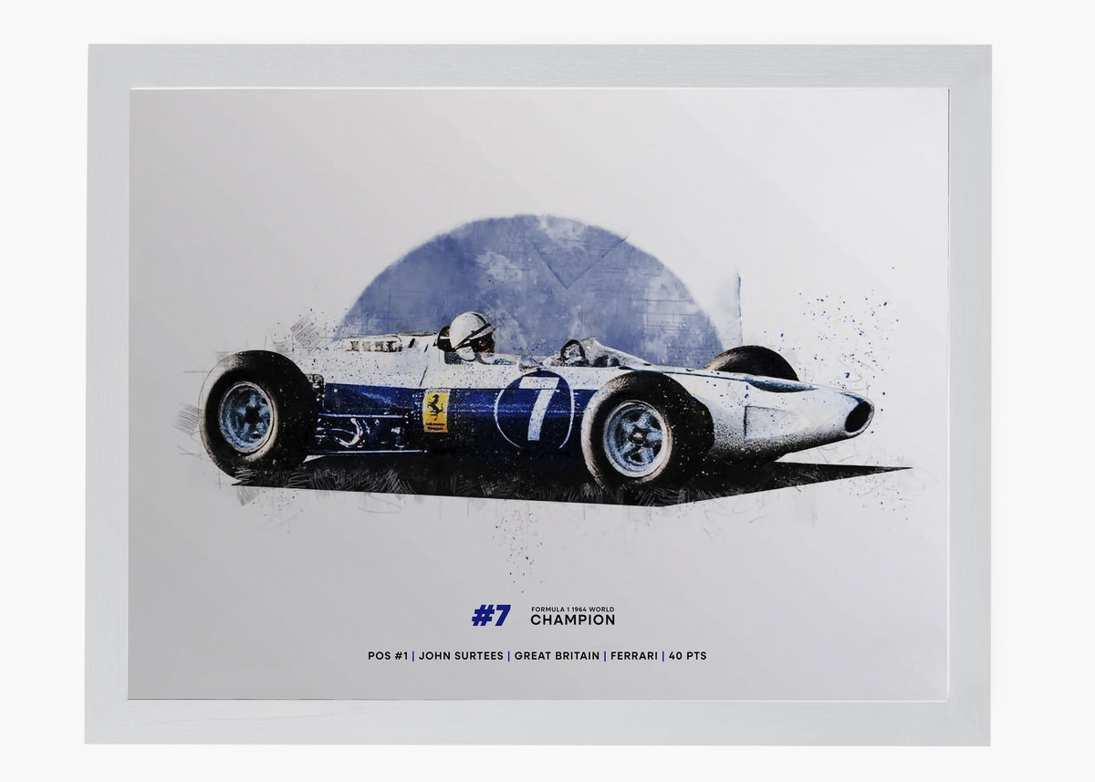 Quadro decorativo John Surtees 1964 World Champion — arte de automobilismo para parede | Cübe Quadros