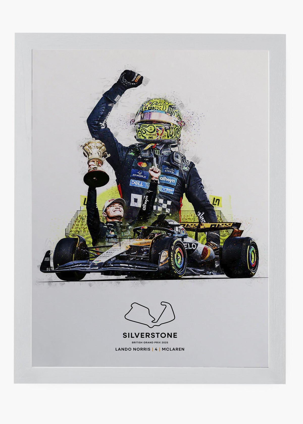 Quadro decorativo Lando Norris Silverstone 2025 — arte de automobilismo para parede | Cübe Quadros