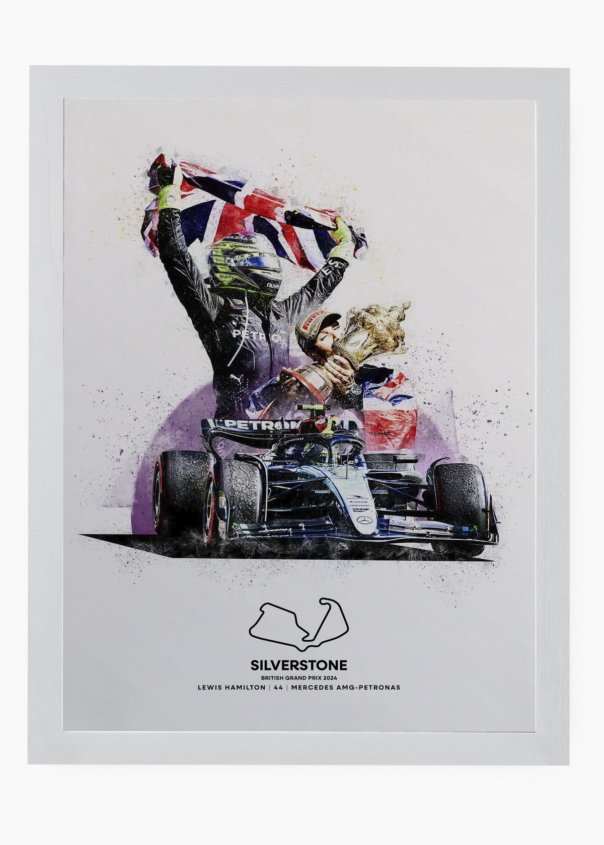 Quadro decorativo Lewis Hamilton Silverstone 2024 — arte de automobilismo para parede | Cübe Quadros