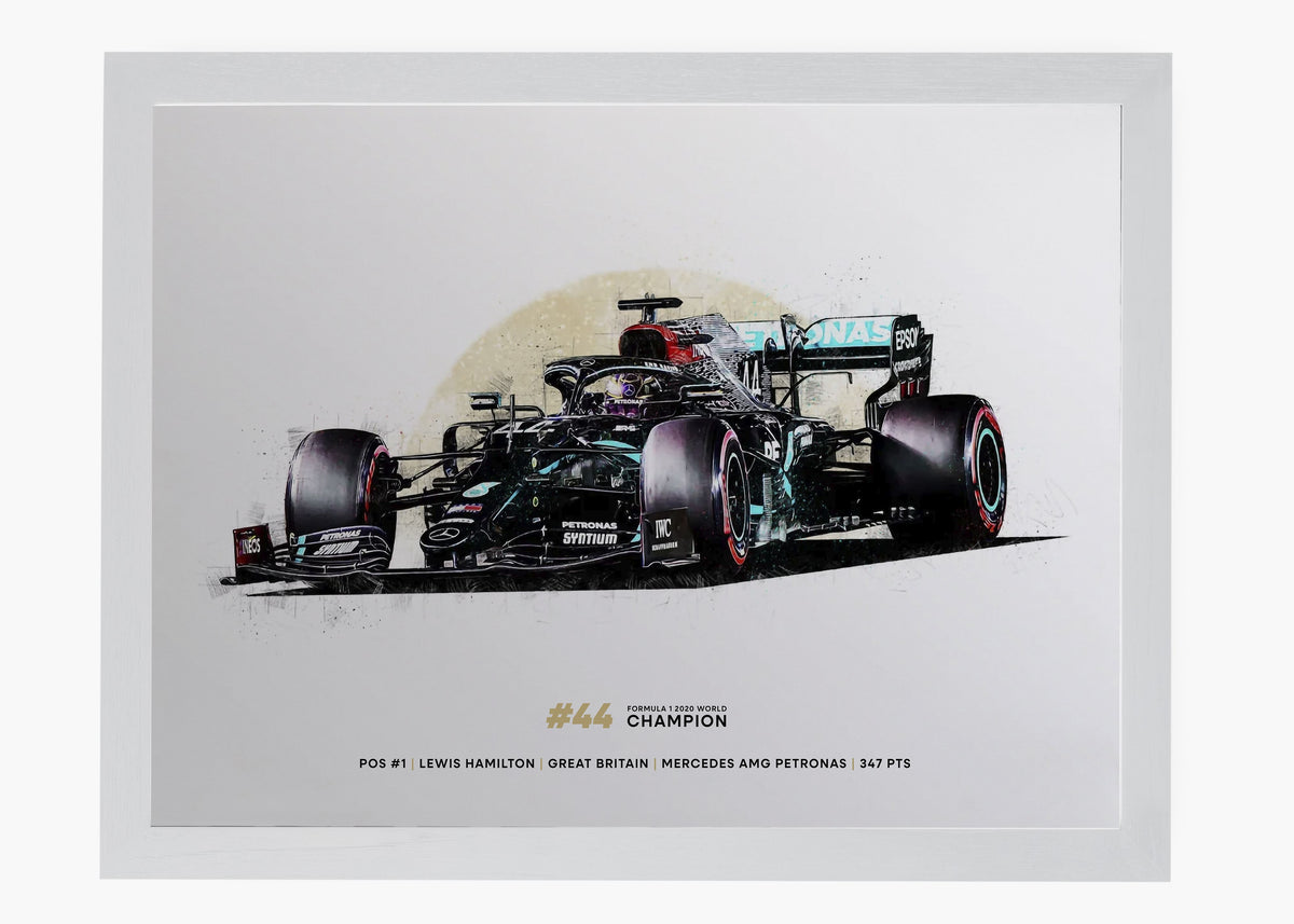 Quadro decorativo Lewis Hamilton 2020 World Champion — arte de automobilismo para parede | Cübe Quadros