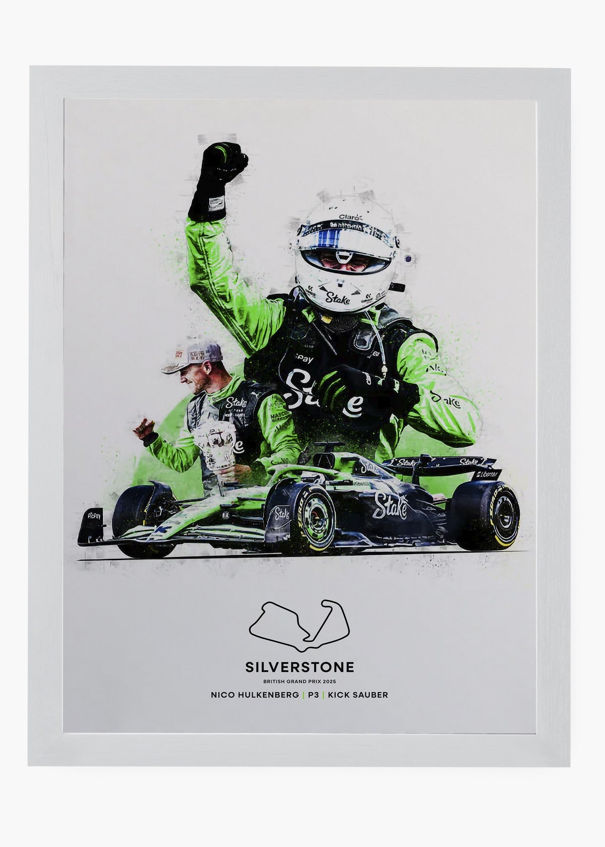 Quadro decorativo Nico Hulkenberg P3 Silverstone 2025 — arte de automobilismo para parede | Cübe Quadros