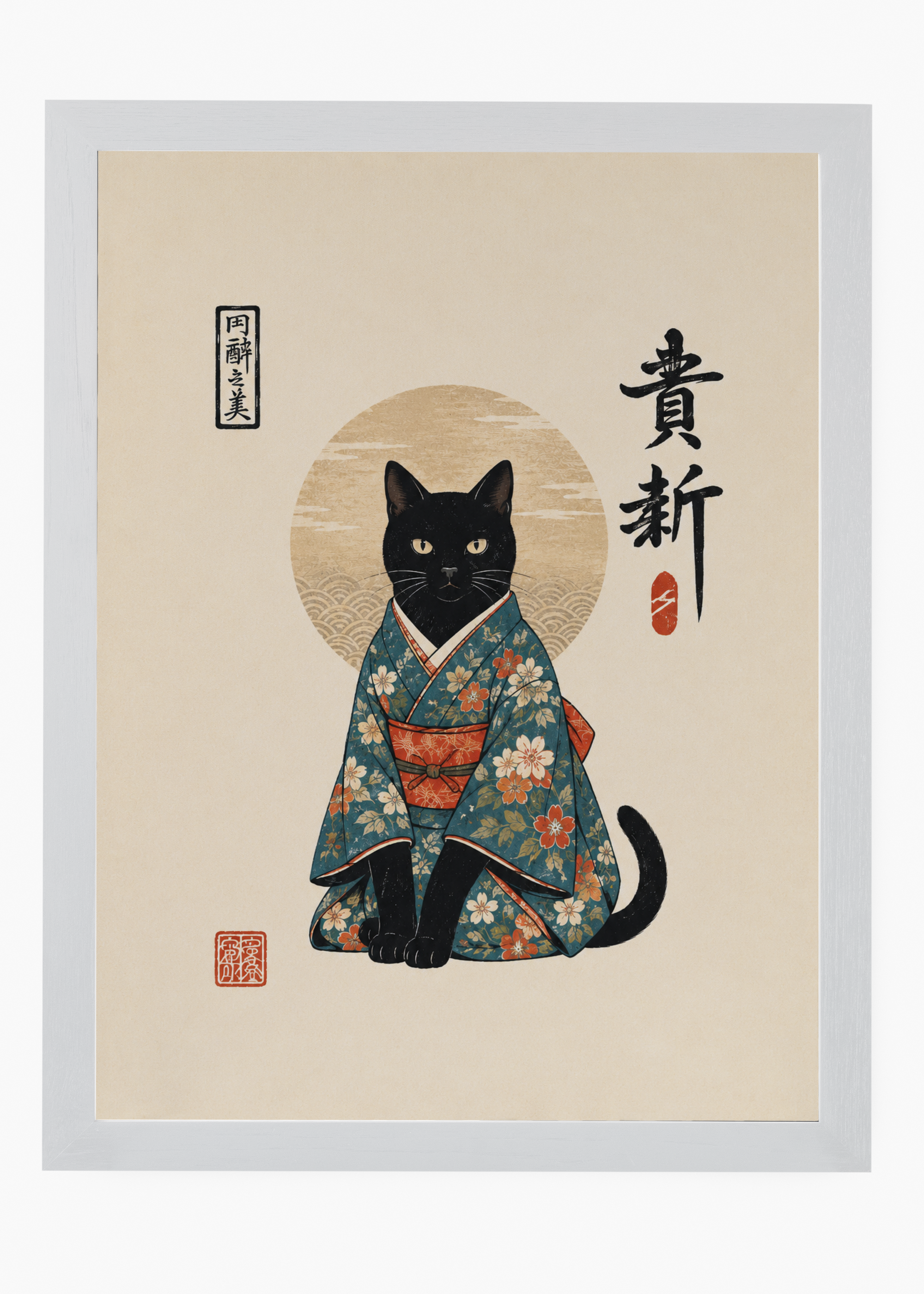 Quadro Japonês Neko Kimono - 5