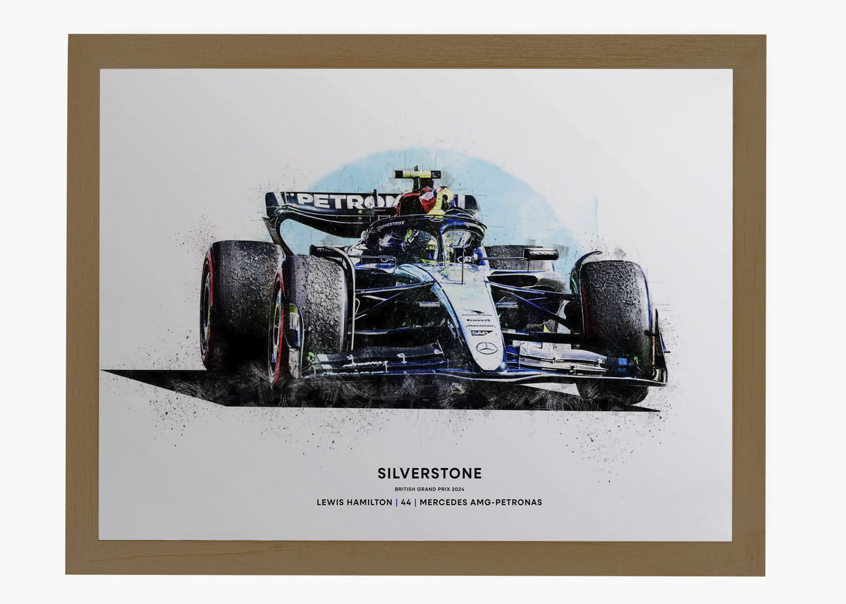 Quadro decorativo Lewis Hamilton Silverstone 2024 II — arte de automobilismo para parede | Cübe Quadros