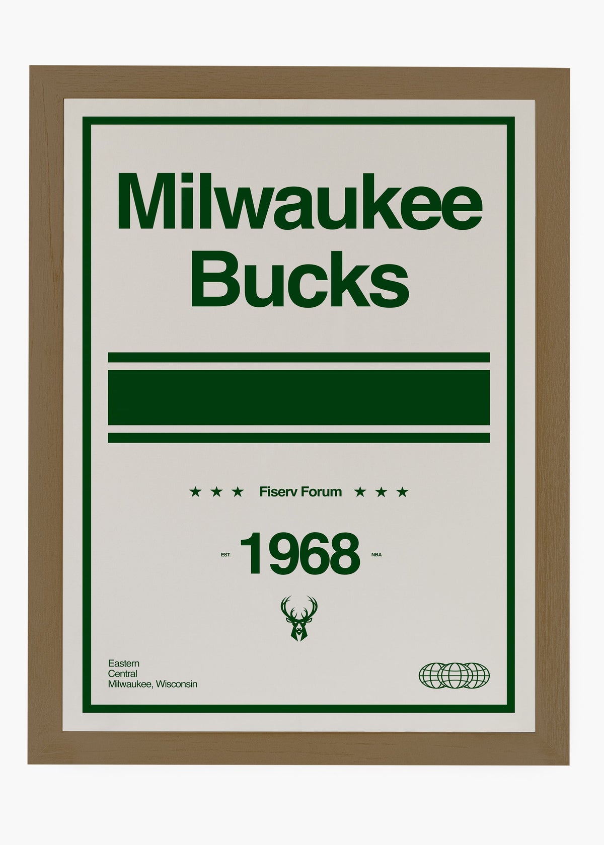 Quadro decorativo NBA Milwaukee Bucks — arte de basquete para parede | Cübe Quadros