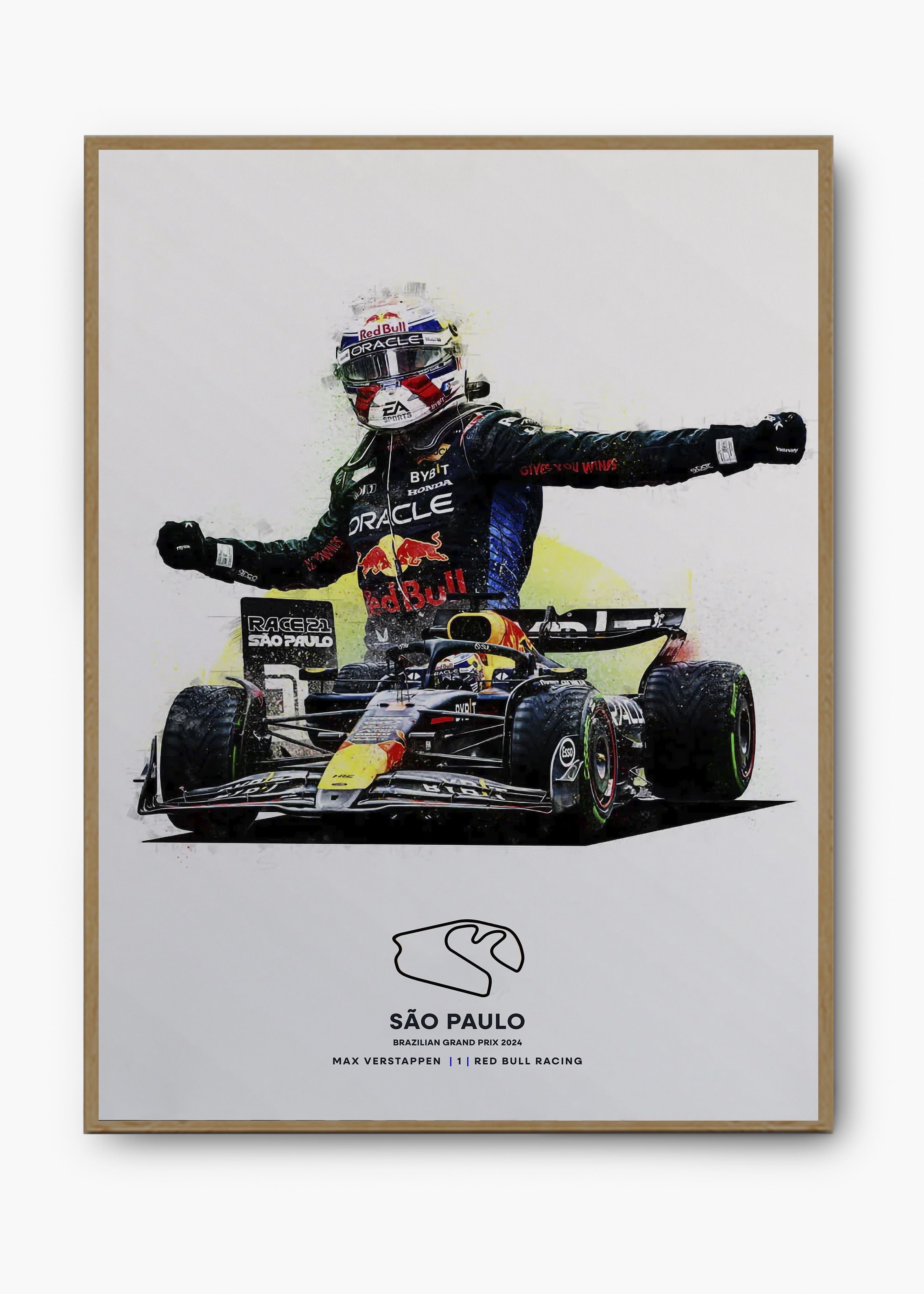 Quadro decorativo Max Verstappen São Paulo 2024 — arte de automobilismo para parede | Cübe Quadros