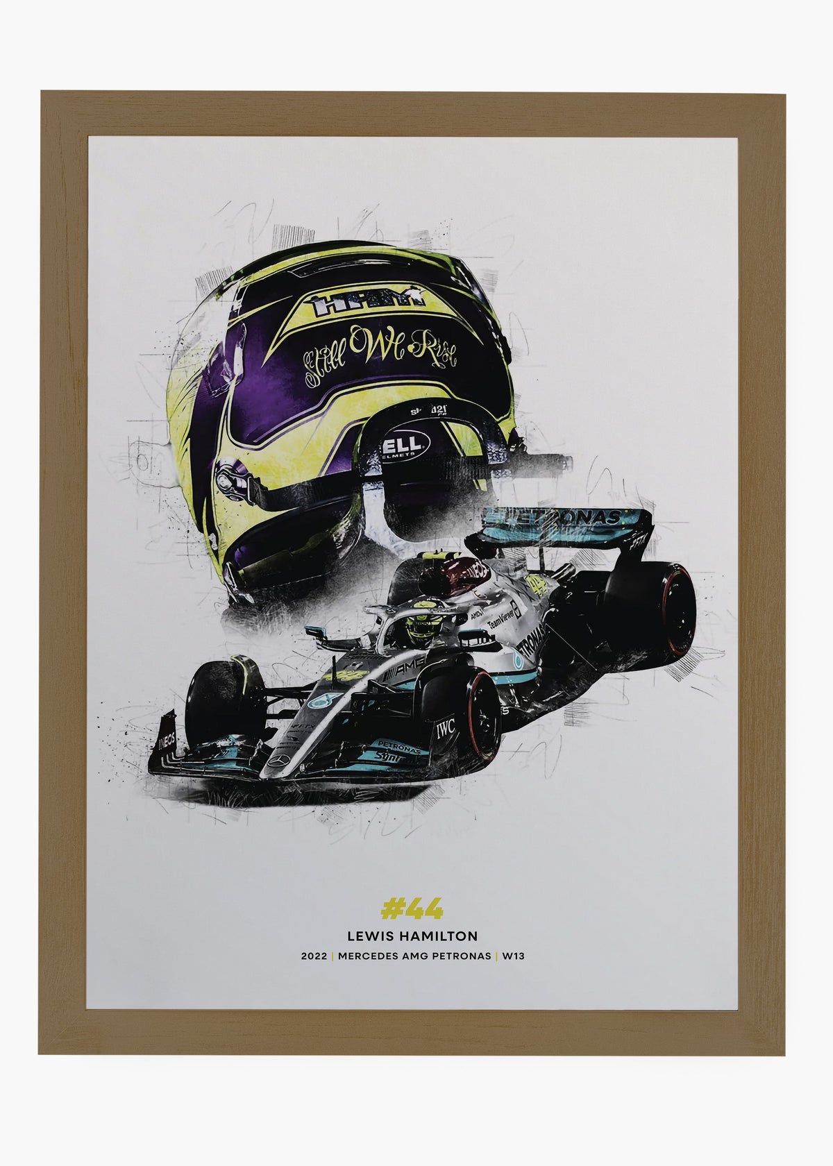 Quadro decorativo Lewis Hamilton Still We Rise — arte de automobilismo para parede | Cübe Quadros