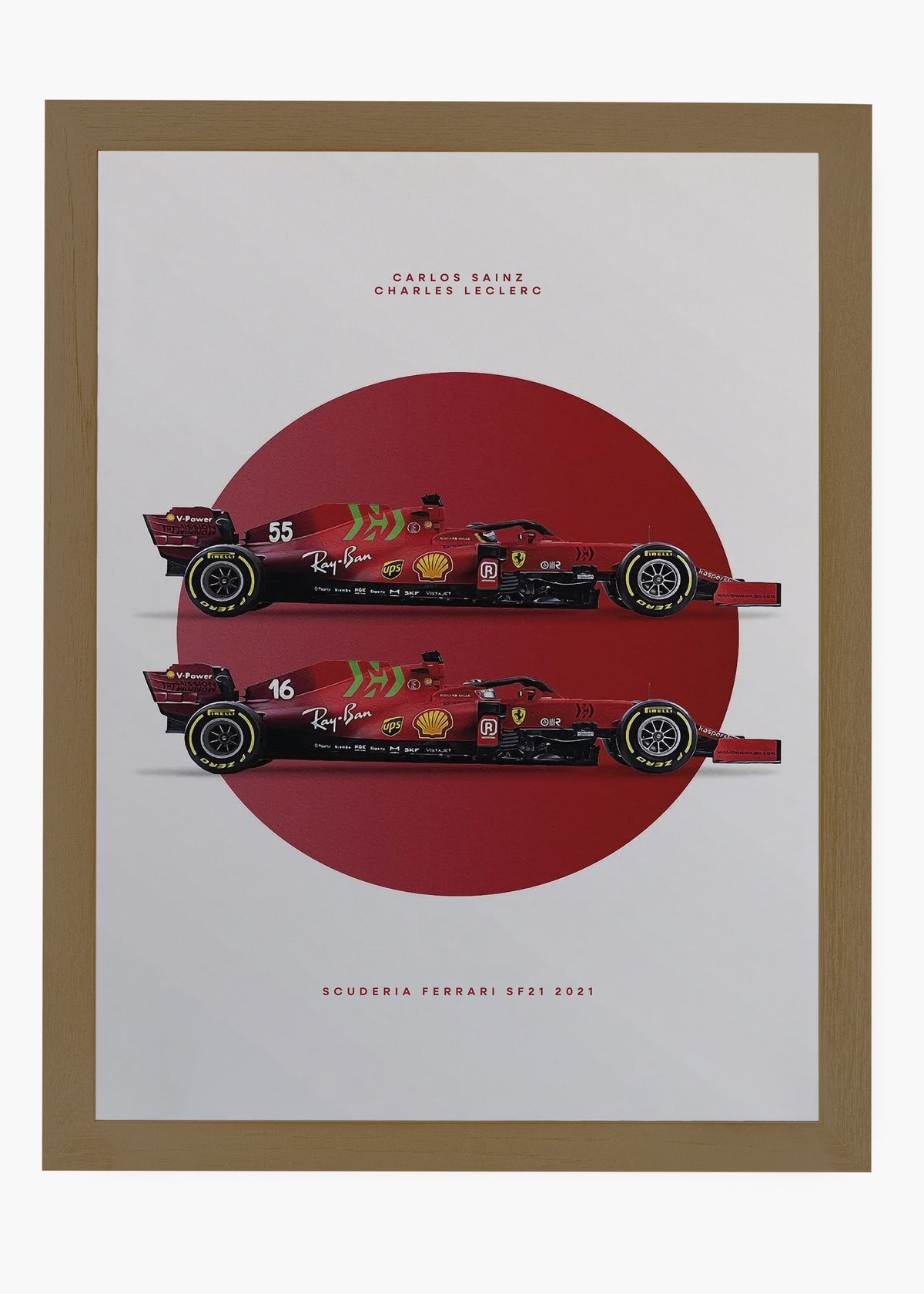 Quadro decorativo Scuderia Ferrari SF21 Leclerc e Sainz — arte de automobilismo para parede | Cübe Quadros
