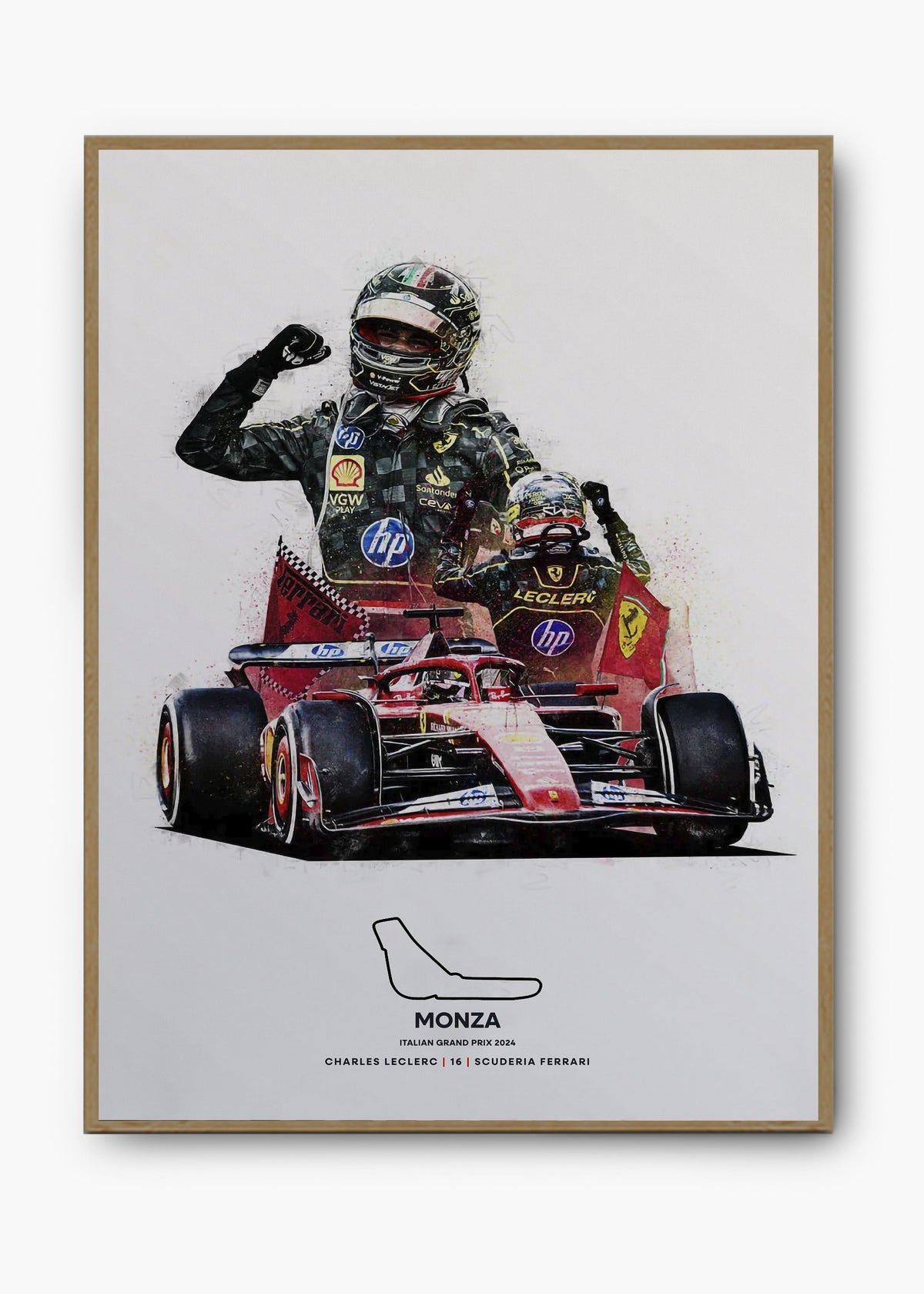 Quadro decorativo Charles Leclerc Monza 2024 — arte de automobilismo para parede | Cübe Quadros
