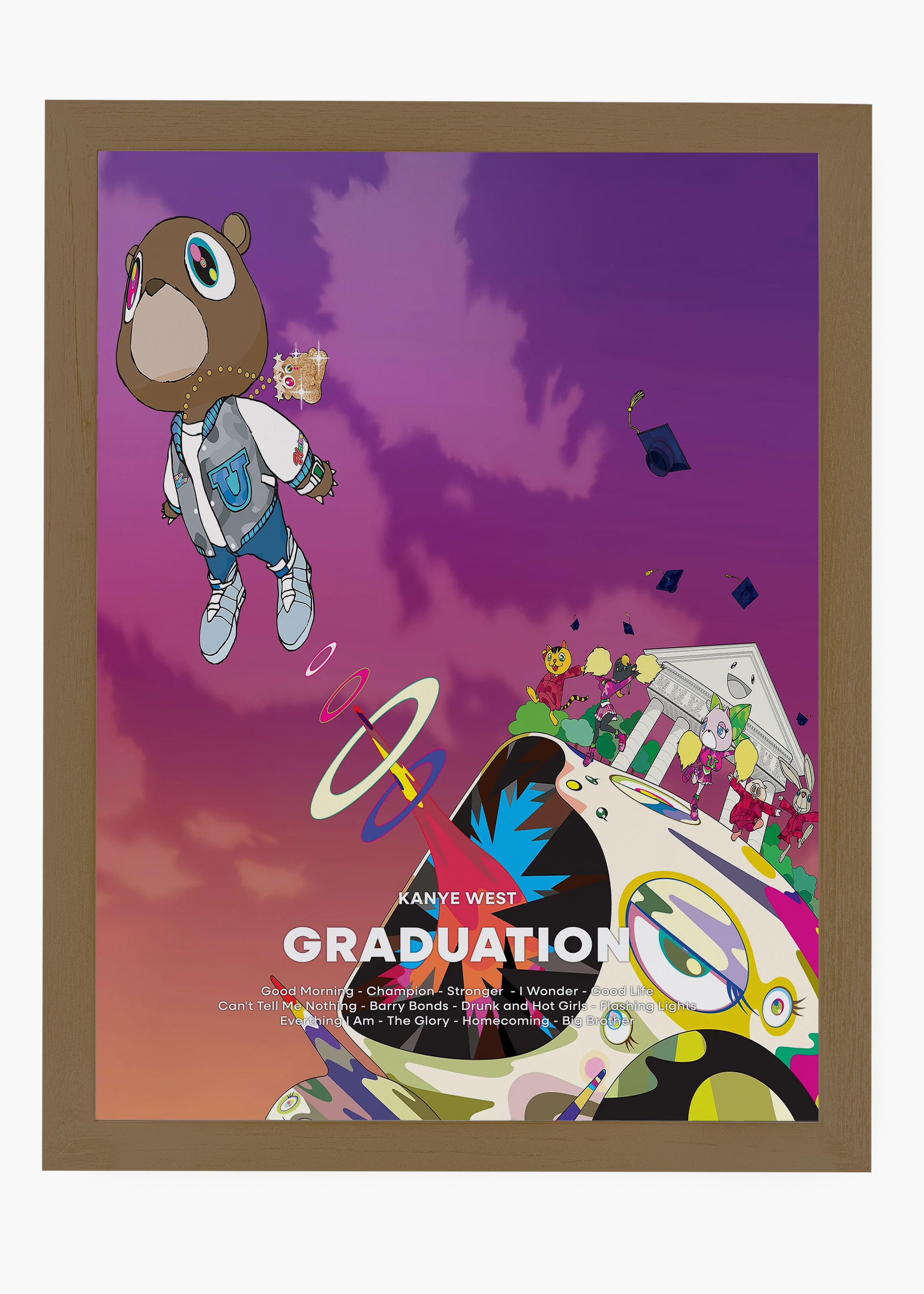 Quadro decorativo Kanye West Graduation — arte de rap para parede | Cübe Quadros