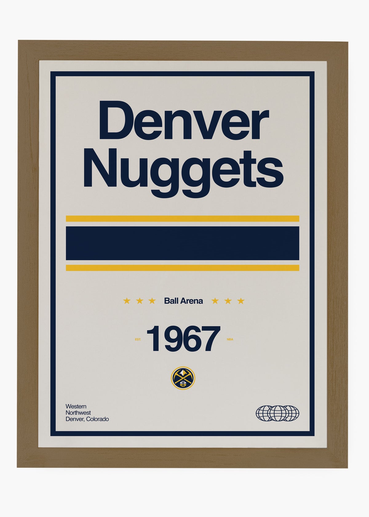 Quadro decorativo NBA Denver Nuggets — arte de basquete para parede | Cübe Quadros