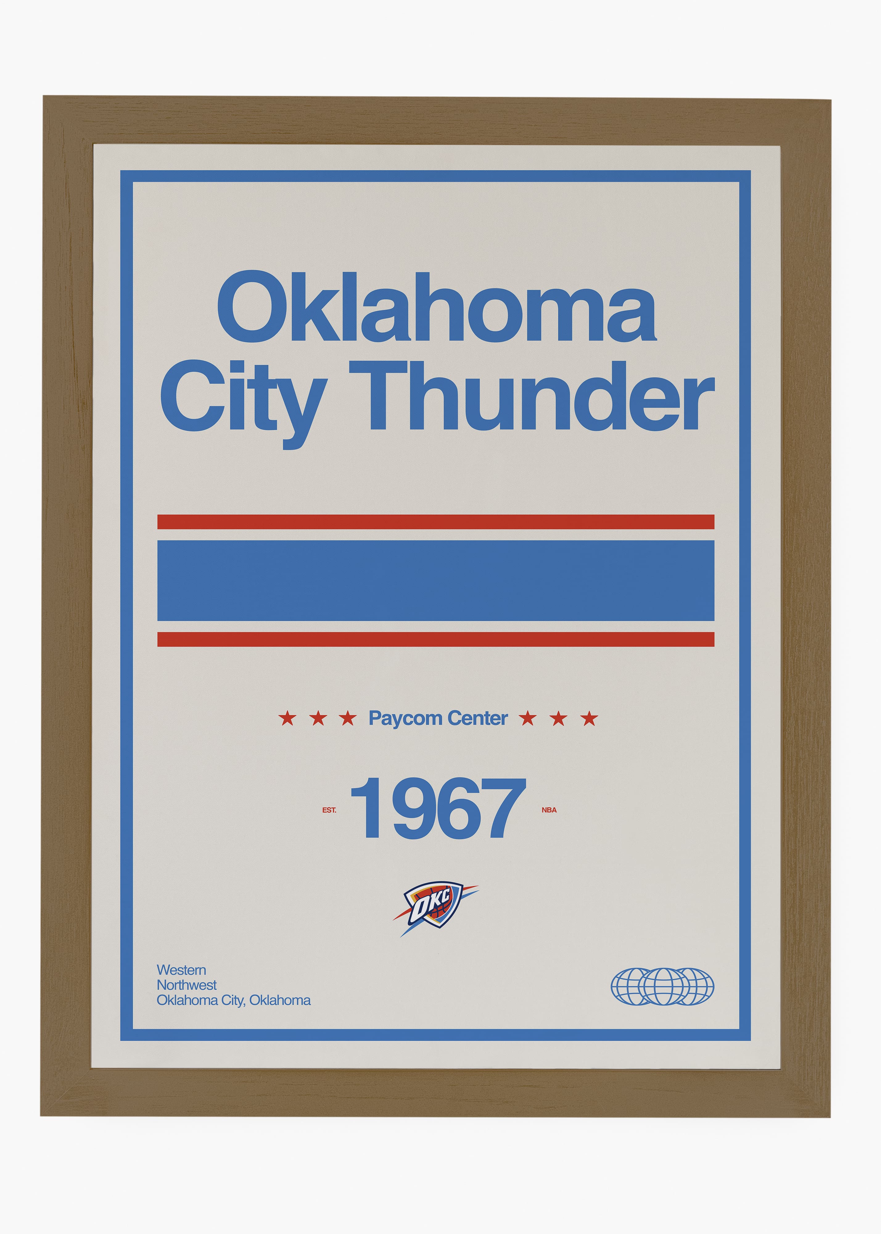 Quadro decorativo NBA Oklahoma City Thunder — arte de basquete para parede | Cübe Quadros