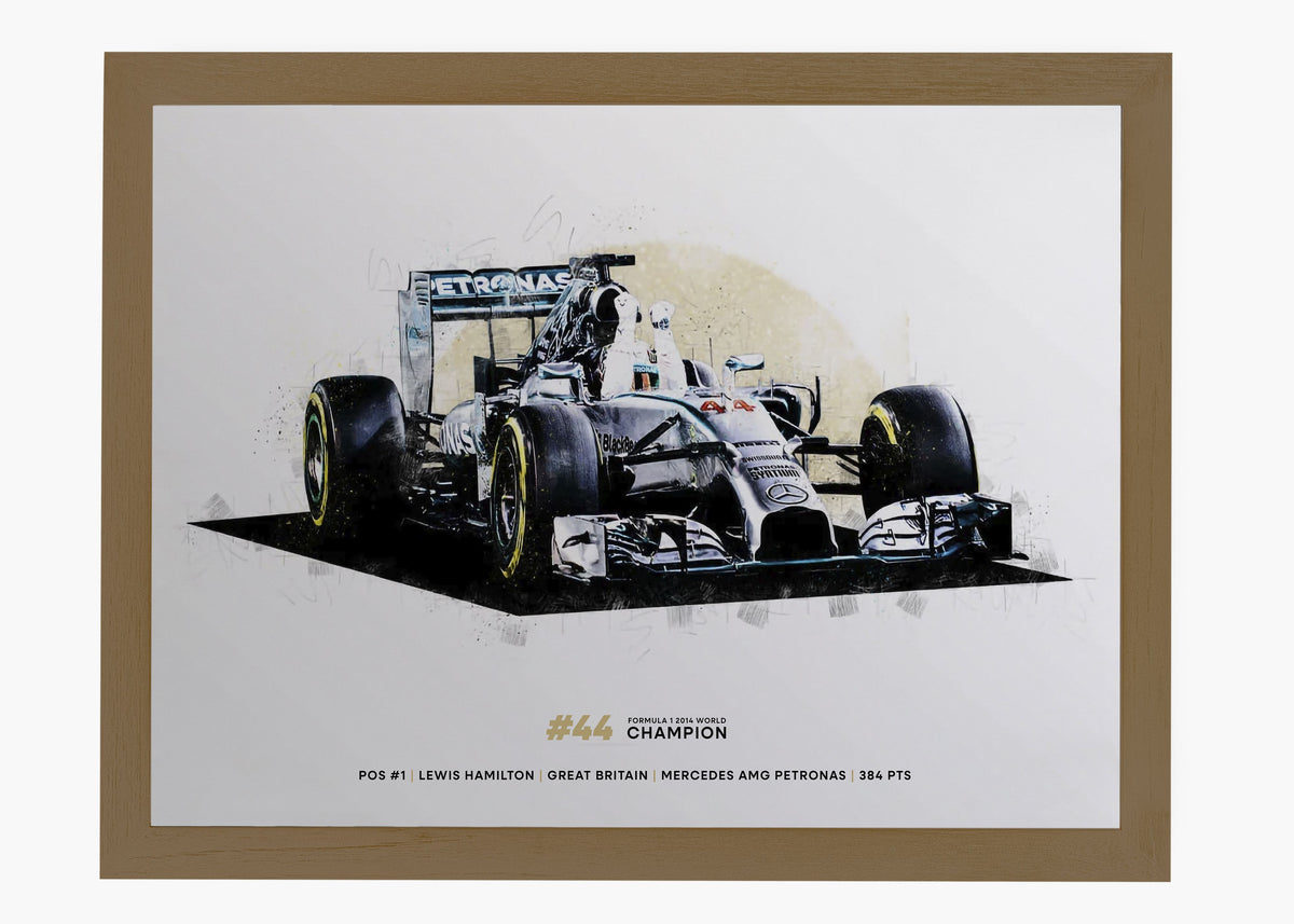Quadro decorativo Lewis Hamilton 2014 World Champion — arte de automobilismo para parede | Cübe Quadros